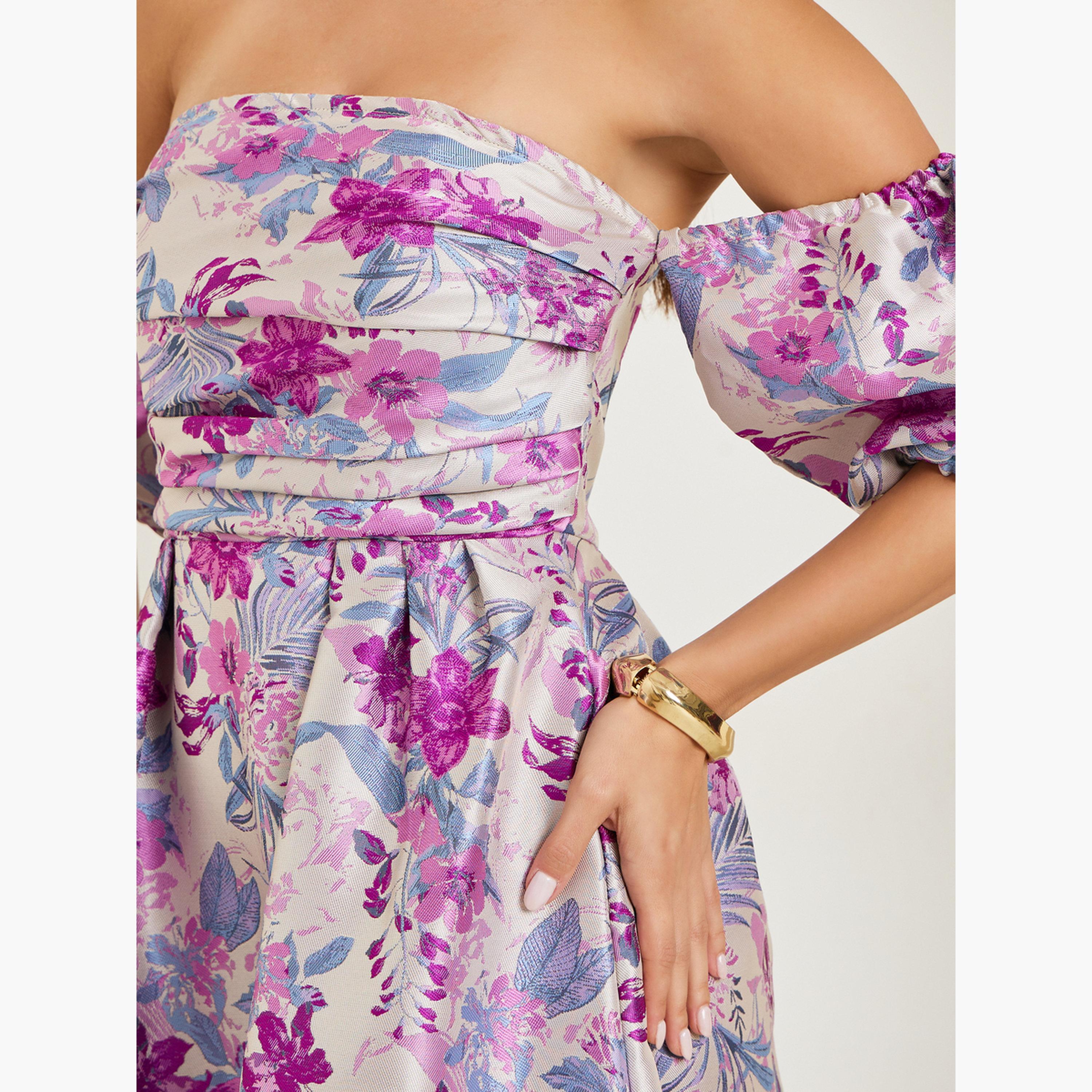 Styli Floral Pleated Off-Shoulder Maxi Dress-women-clothing-dresses-image-5