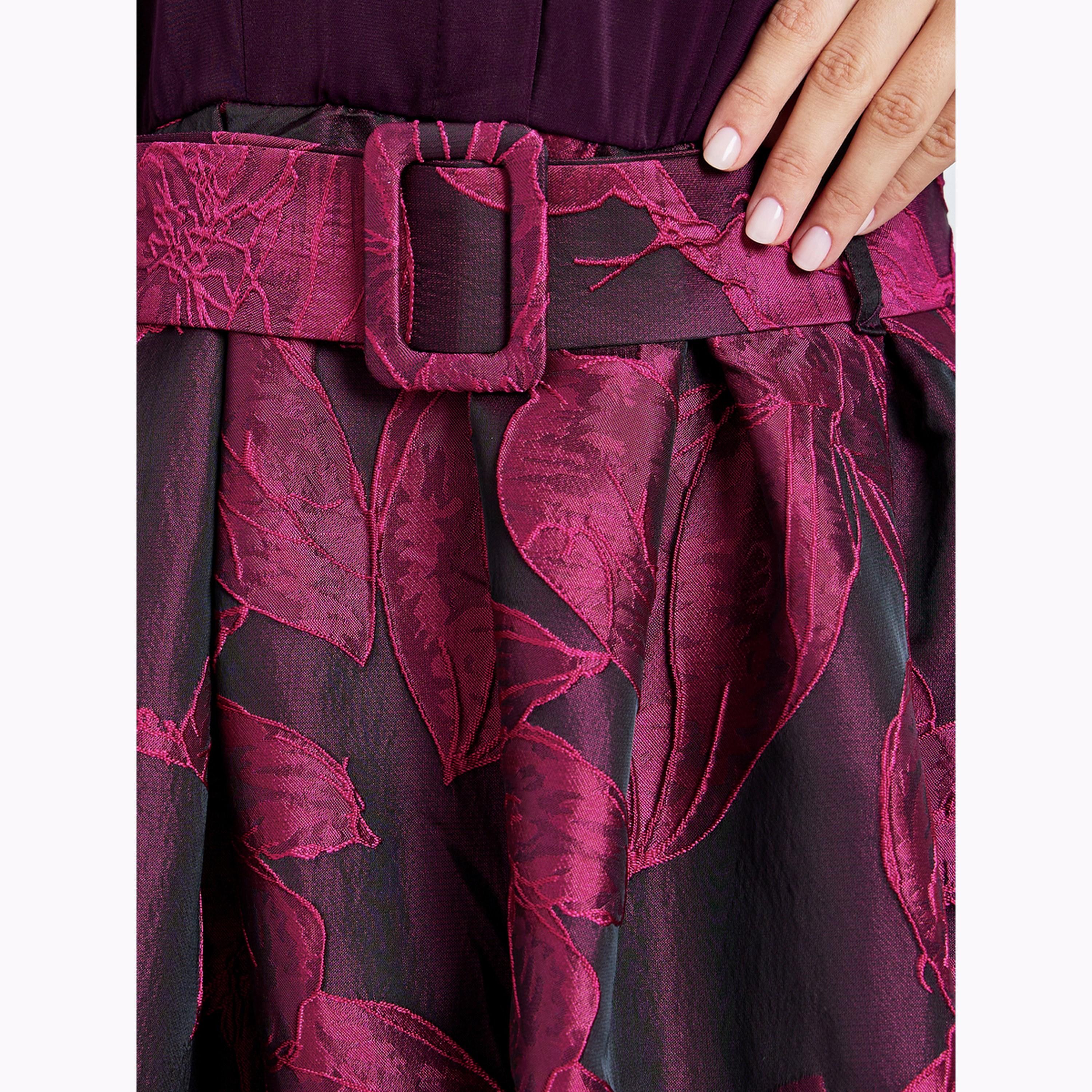 فستان طويل جاكار بنقشة زهور وحزام-women-clothing-dresses-image-5