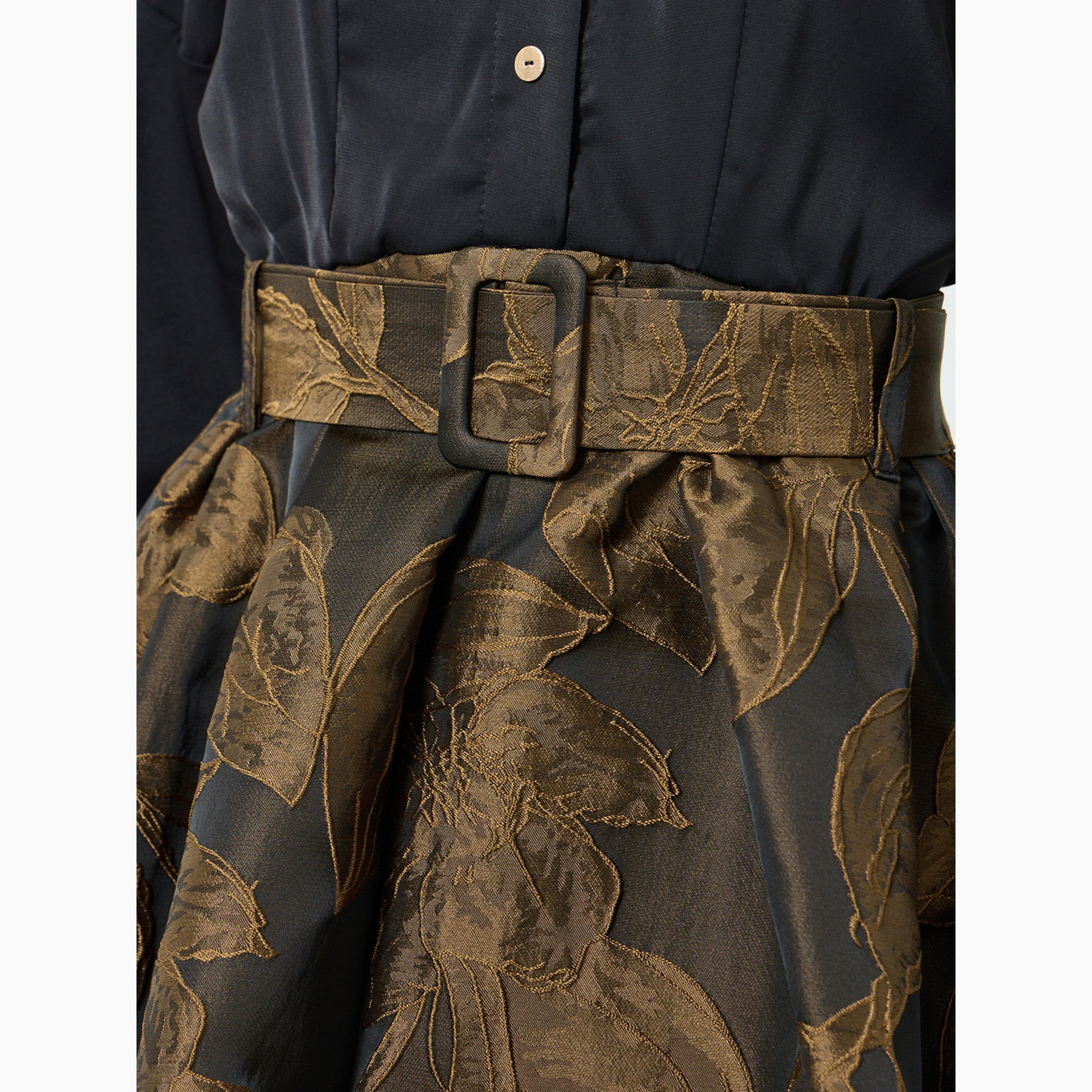 Styli Brown Floral Jacquard Belted Maxi Dress-women-clothing-dresses-image-4