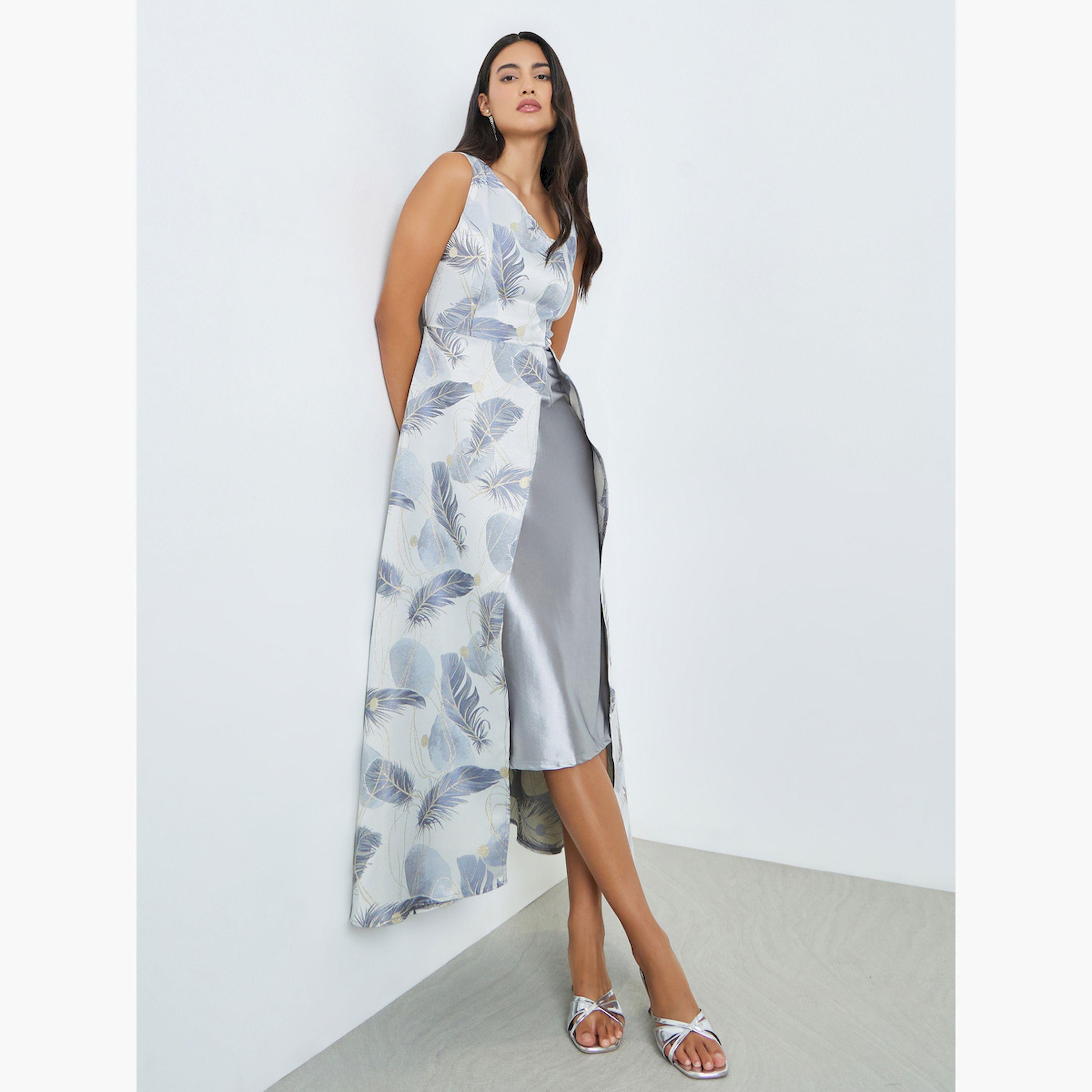 Styli Grey Printed Asymmetric Hem Sleeveless Maxi Dress-women-clothing-dresses-image-3