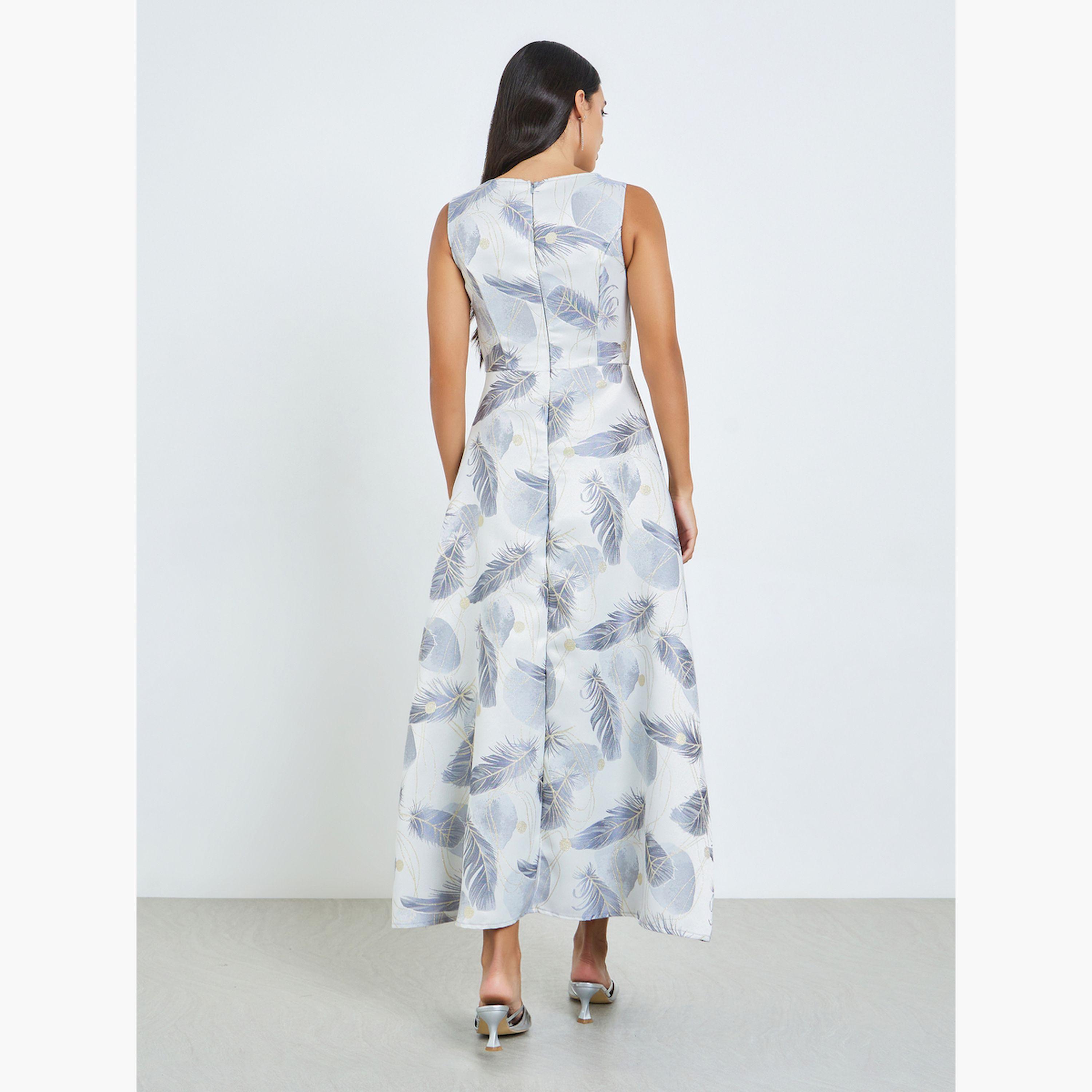 Styli Grey Printed Asymmetric Hem Sleeveless Maxi Dress-women-clothing-dresses-image-5