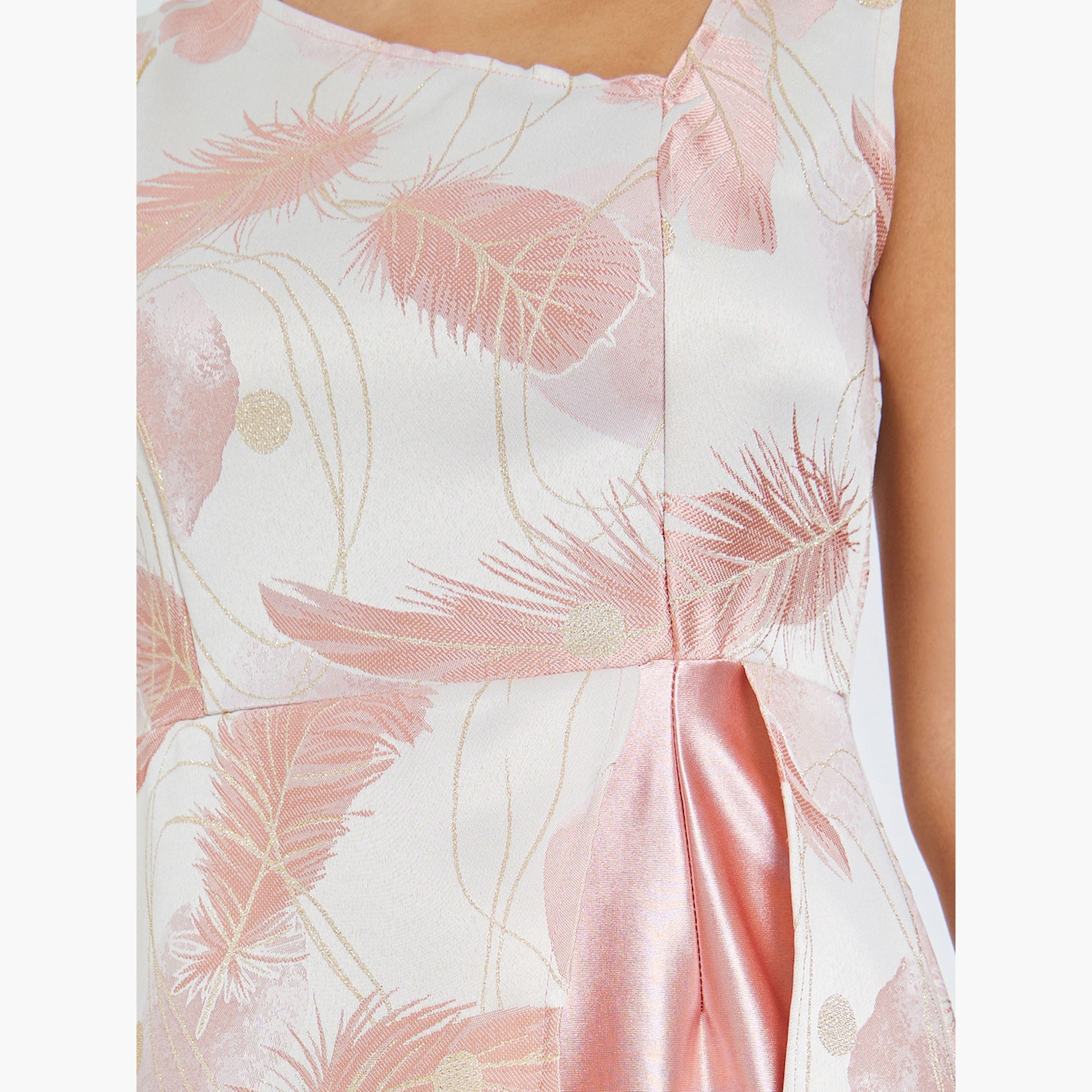 Styli Pink Printed Asymmetric Hem Sleeveless Maxi Dress-women-clothing-dresses-image-4
