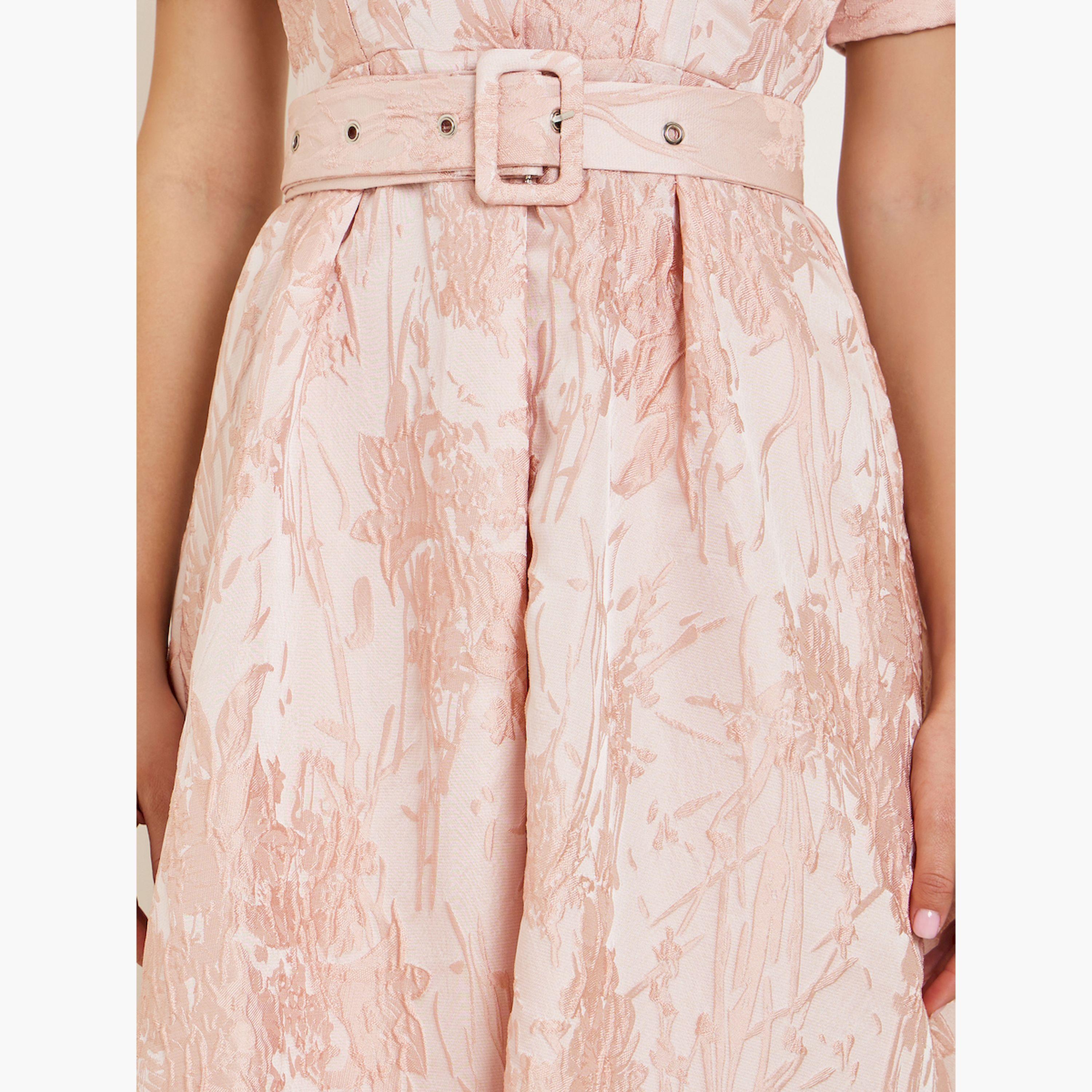 Styli Pink Jacquard Puff Sleeves Shirt Maxi Dress-women-clothing-dresses-image-5