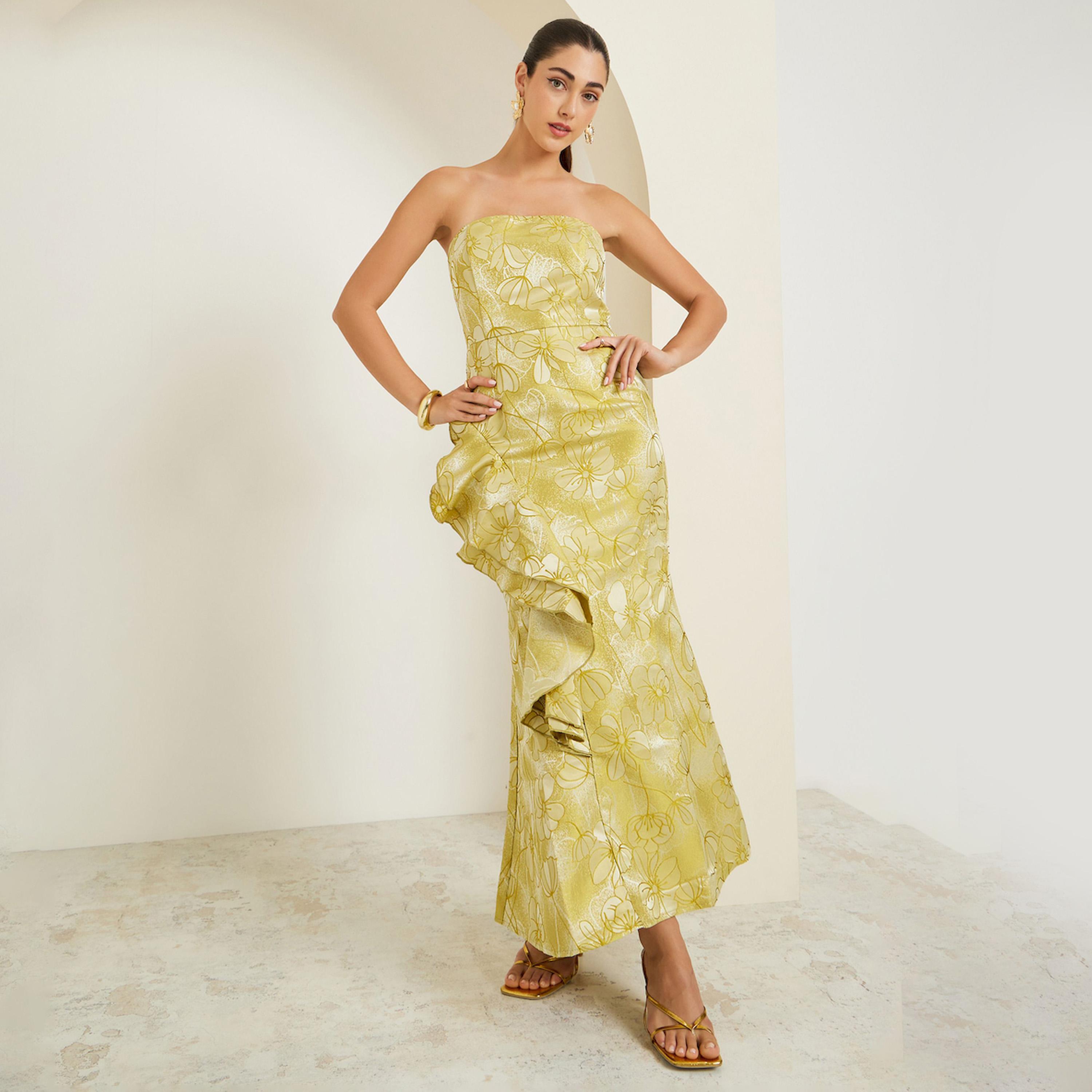 Styli Green Jacquard Sleeveless Ruffled Detail Maxi Dress-women-clothing-dresses-image-1