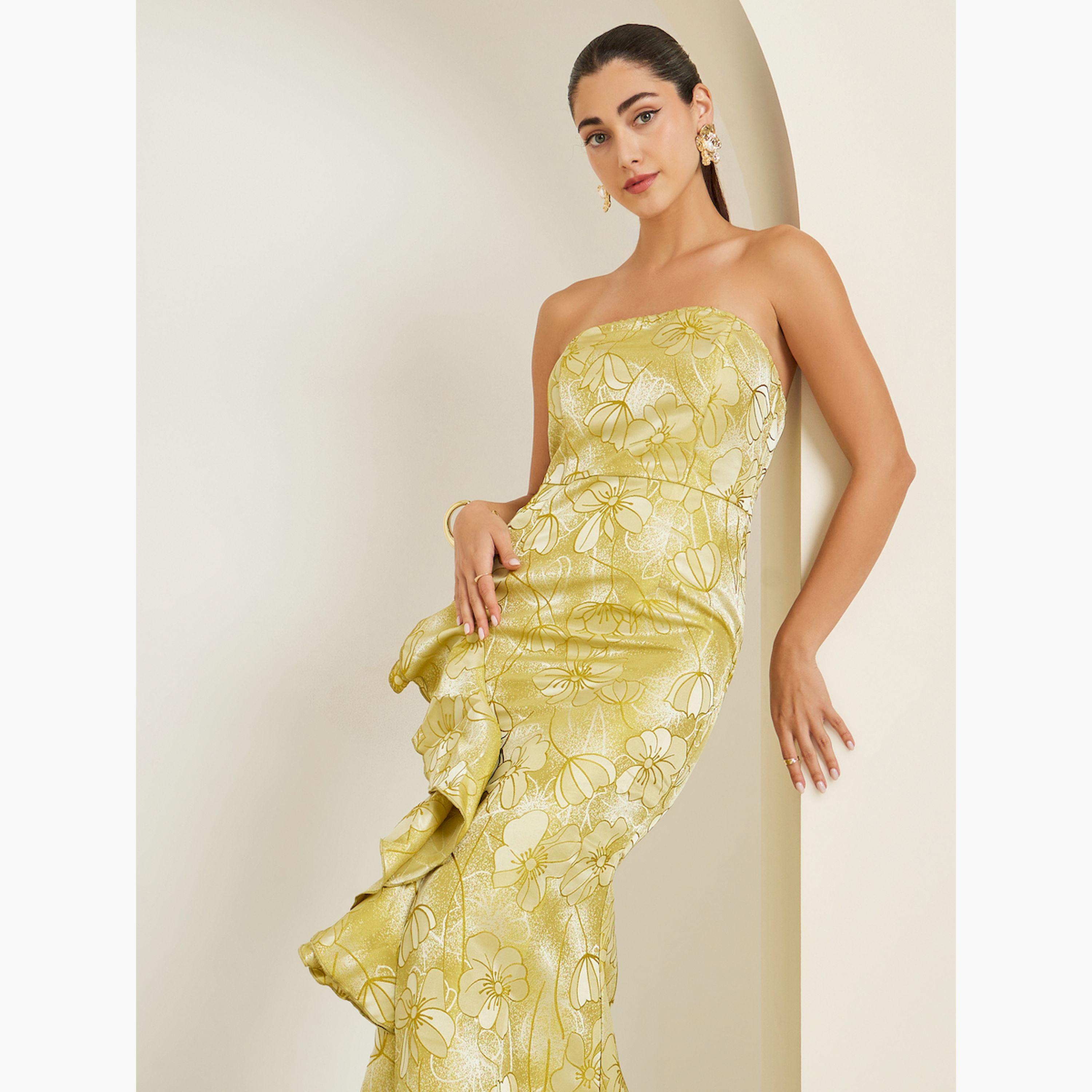 Styli Green Jacquard Sleeveless Ruffled Detail Maxi Dress-women-clothing-dresses-image-3