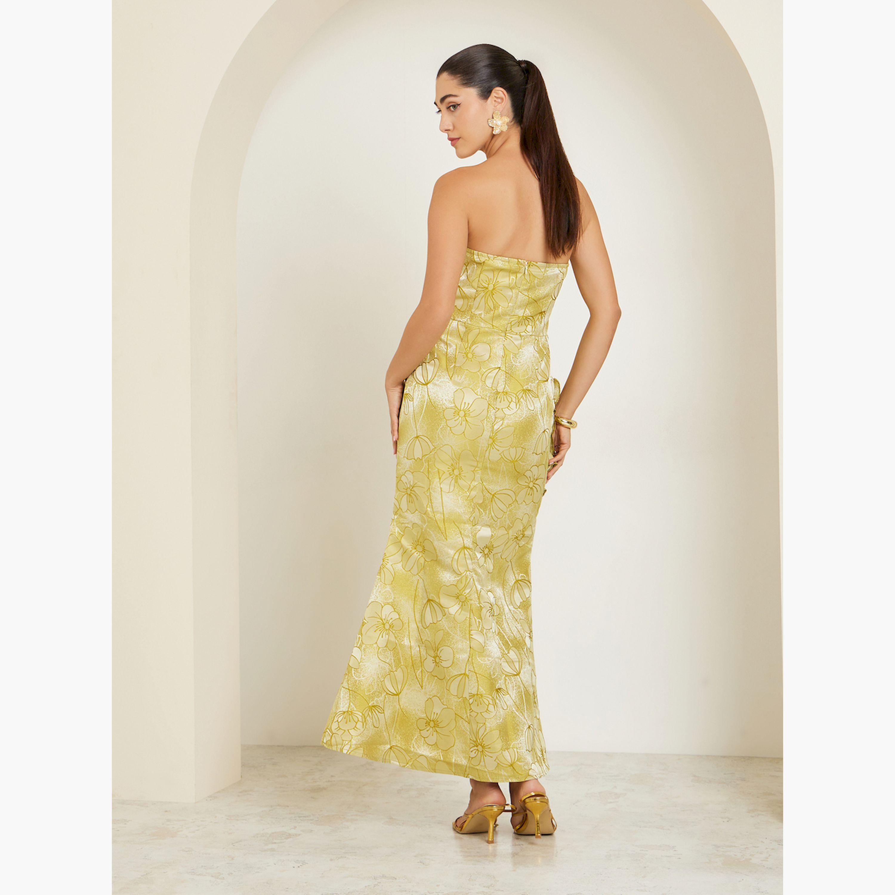فستان طويل بلا أكمام وتفاصيل جاكار مع كشكش-women-clothing-dresses-image-4