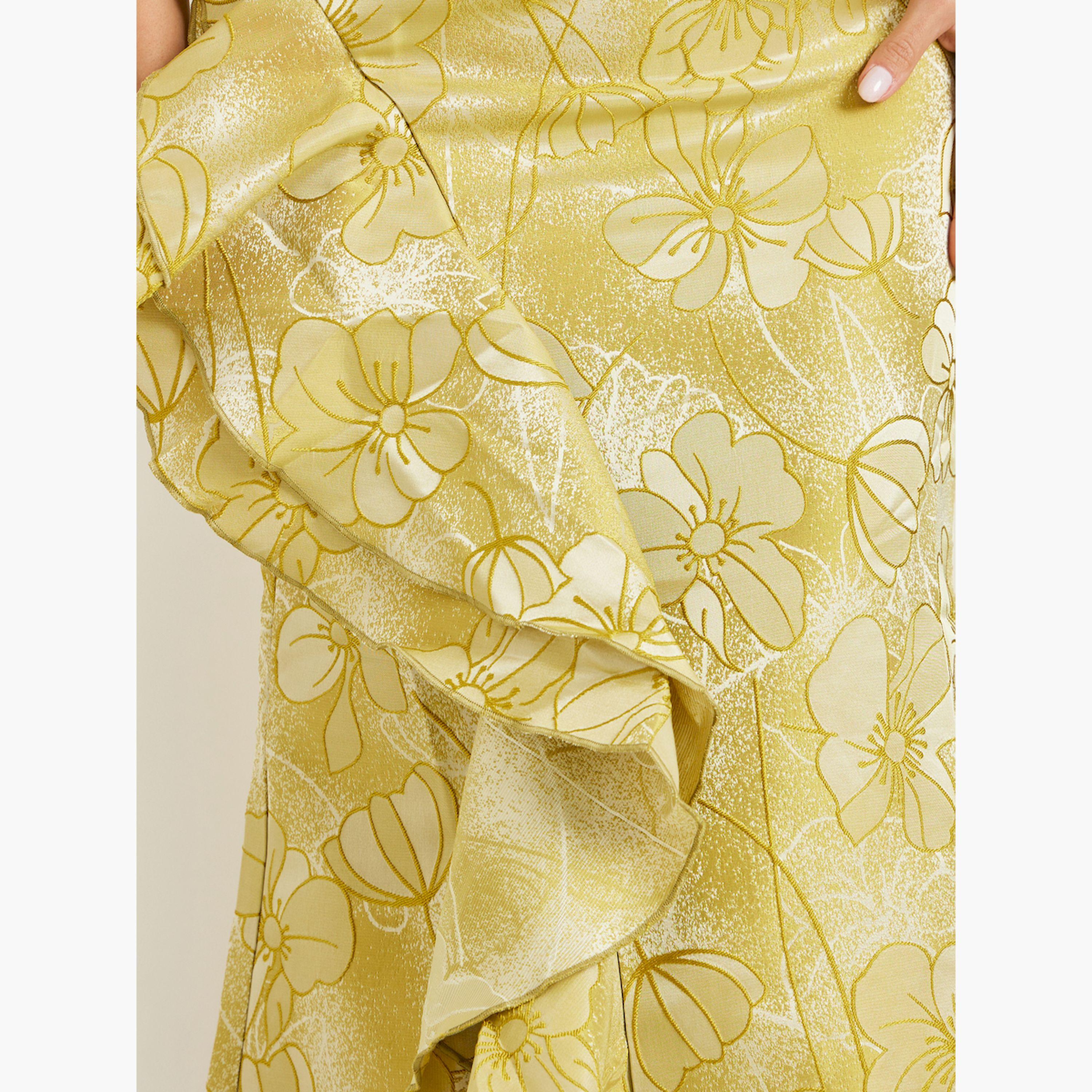 Styli Green Jacquard Sleeveless Ruffled Detail Maxi Dress-women-clothing-dresses-image-5