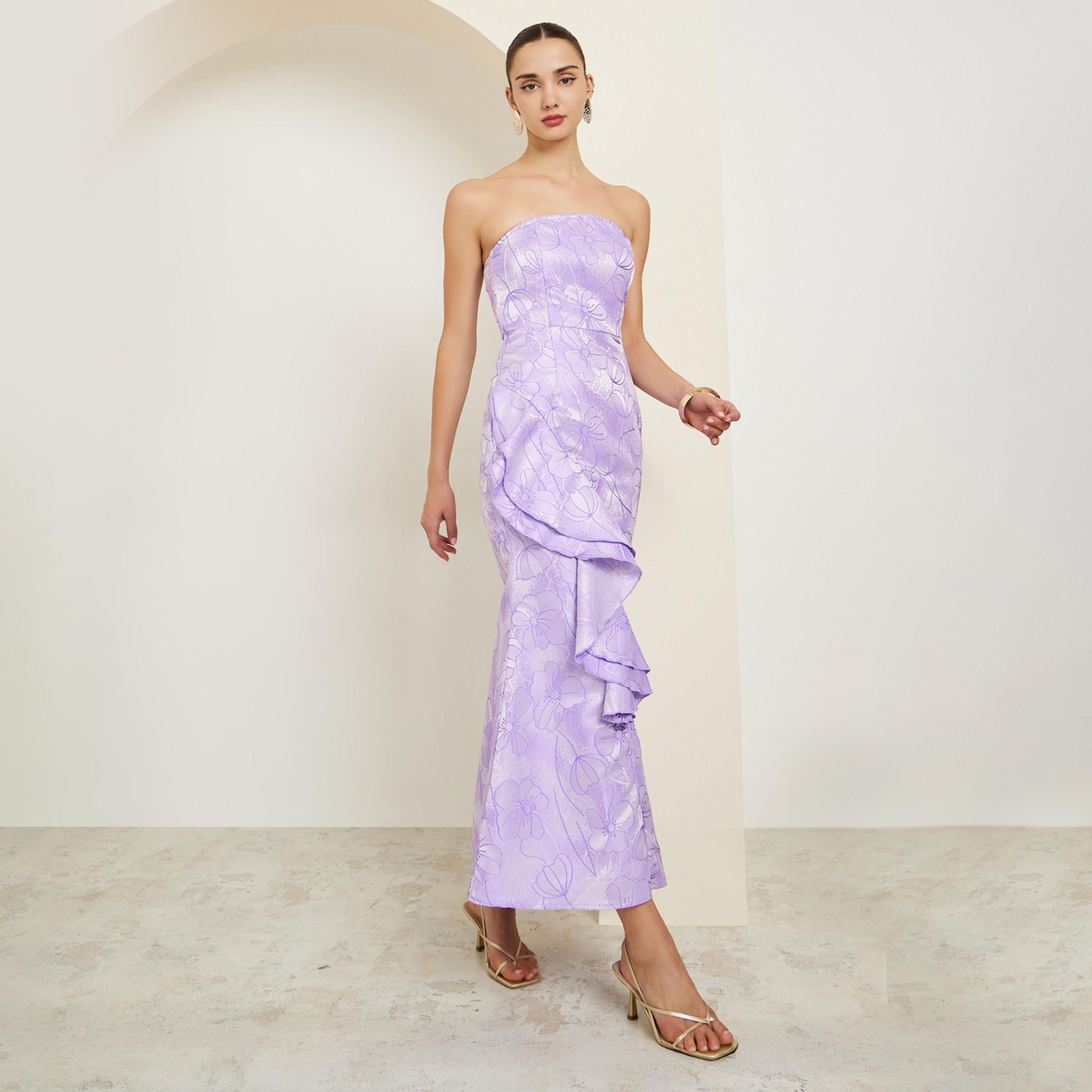 فستان طويل بلا أكمام بتفاصيل زهور وكشكش-women-clothing-dresses-image-1