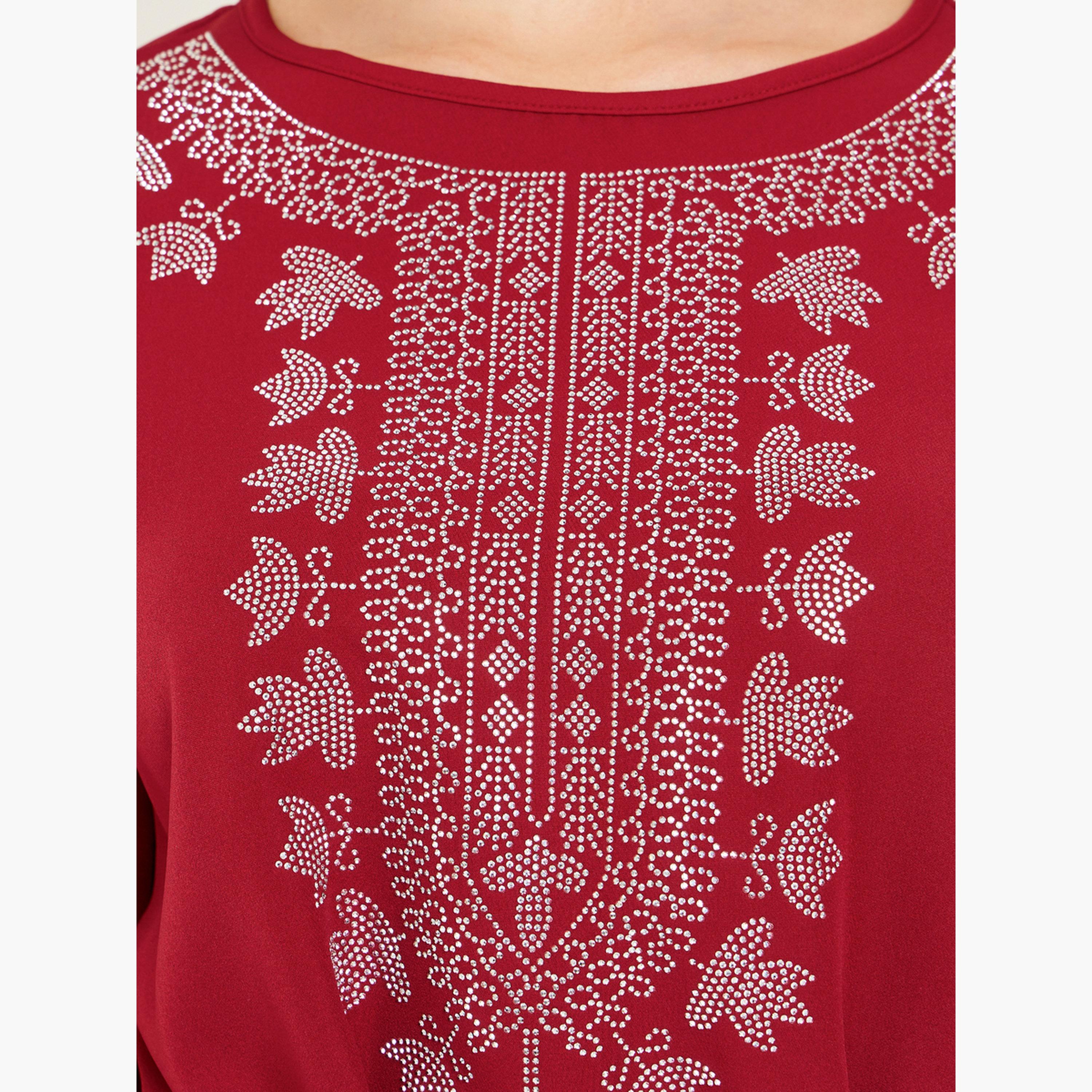 Styli Women Burgundy Embellished Jalabiya-women-arabicclothing-jalabiyas-image-4