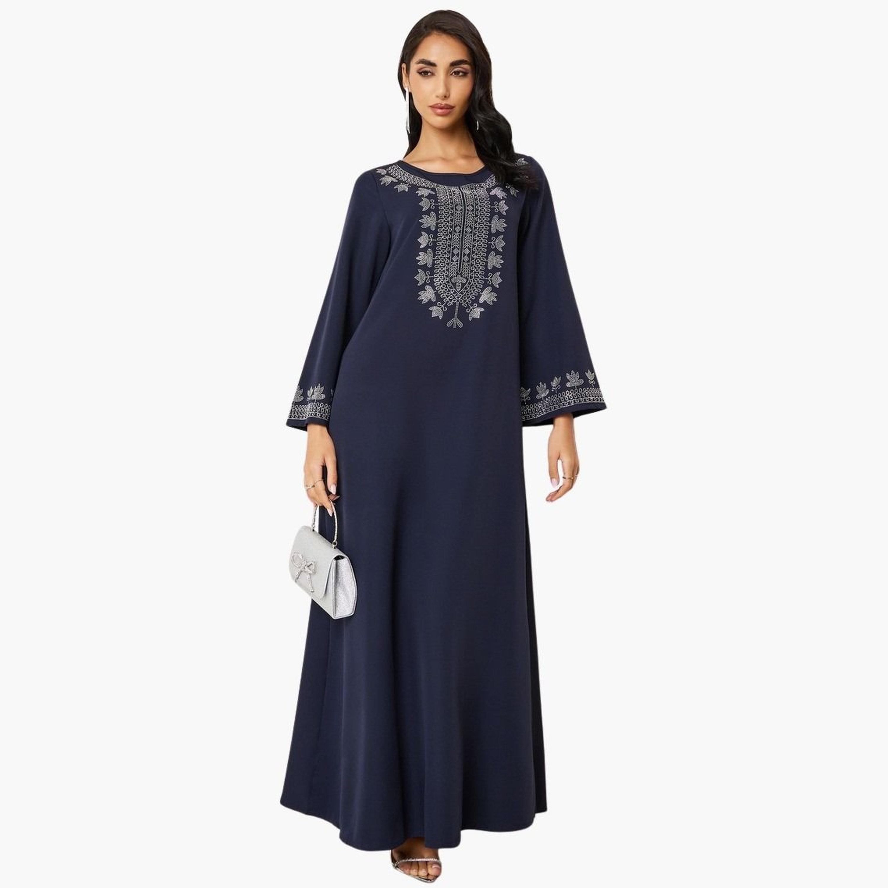 أميرة x ستايلي جلابية بياقة دائرية ومطرزة-women-arabicclothing-jalabiyas-image-1