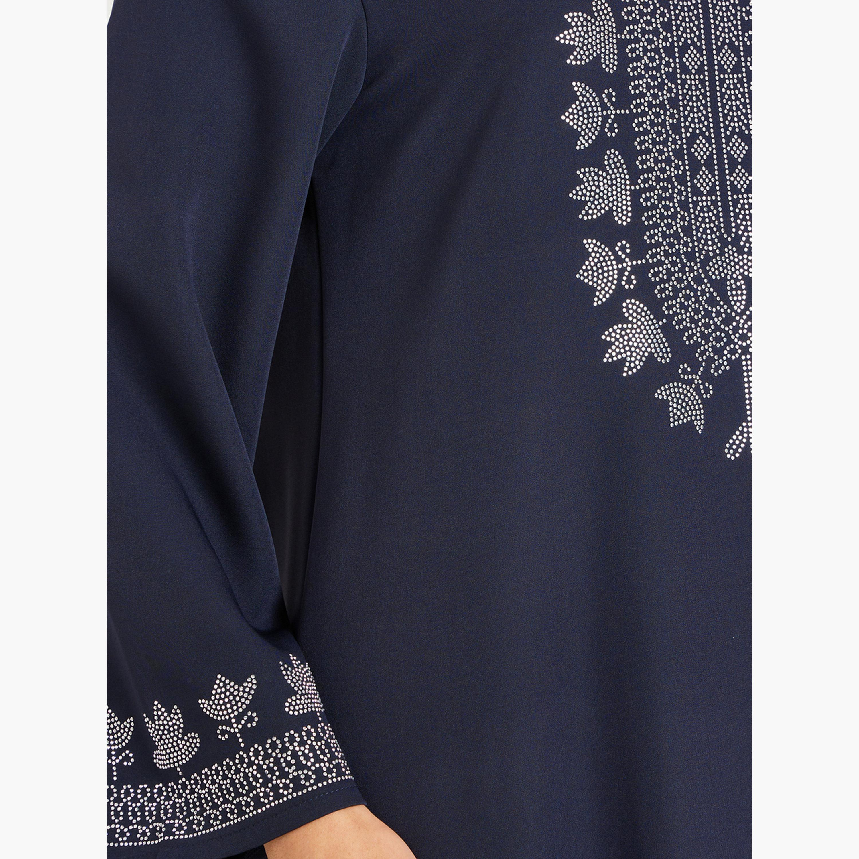 أميرة x ستايلي جلابية بياقة دائرية ومطرزة-women-arabicclothing-jalabiyas-image-5