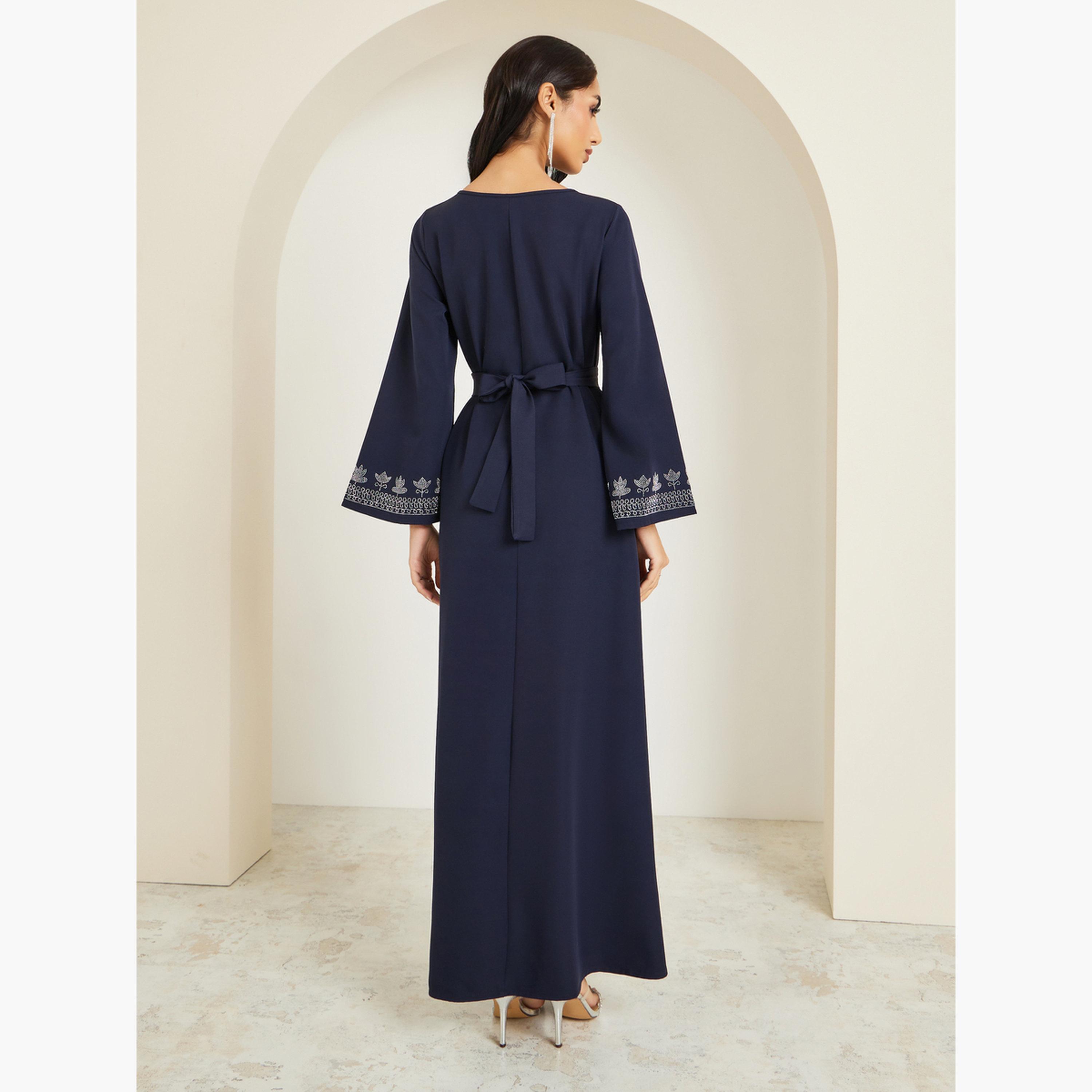 Amirah X Styli Women Embroidered Round Neck Jalabiya-women-arabicclothing-jalabiyas-image-6