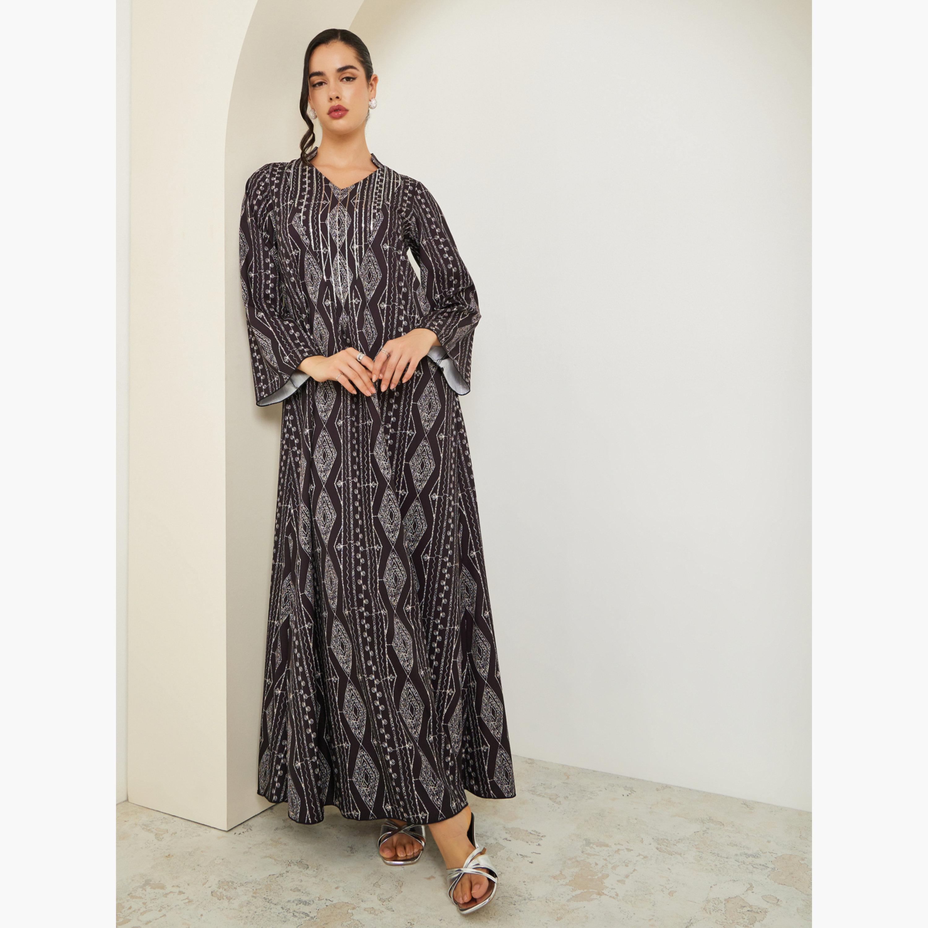 جلابية بطبعة كاملة بقصة واسعة-women-arabicclothing-jalabiyas-image-1