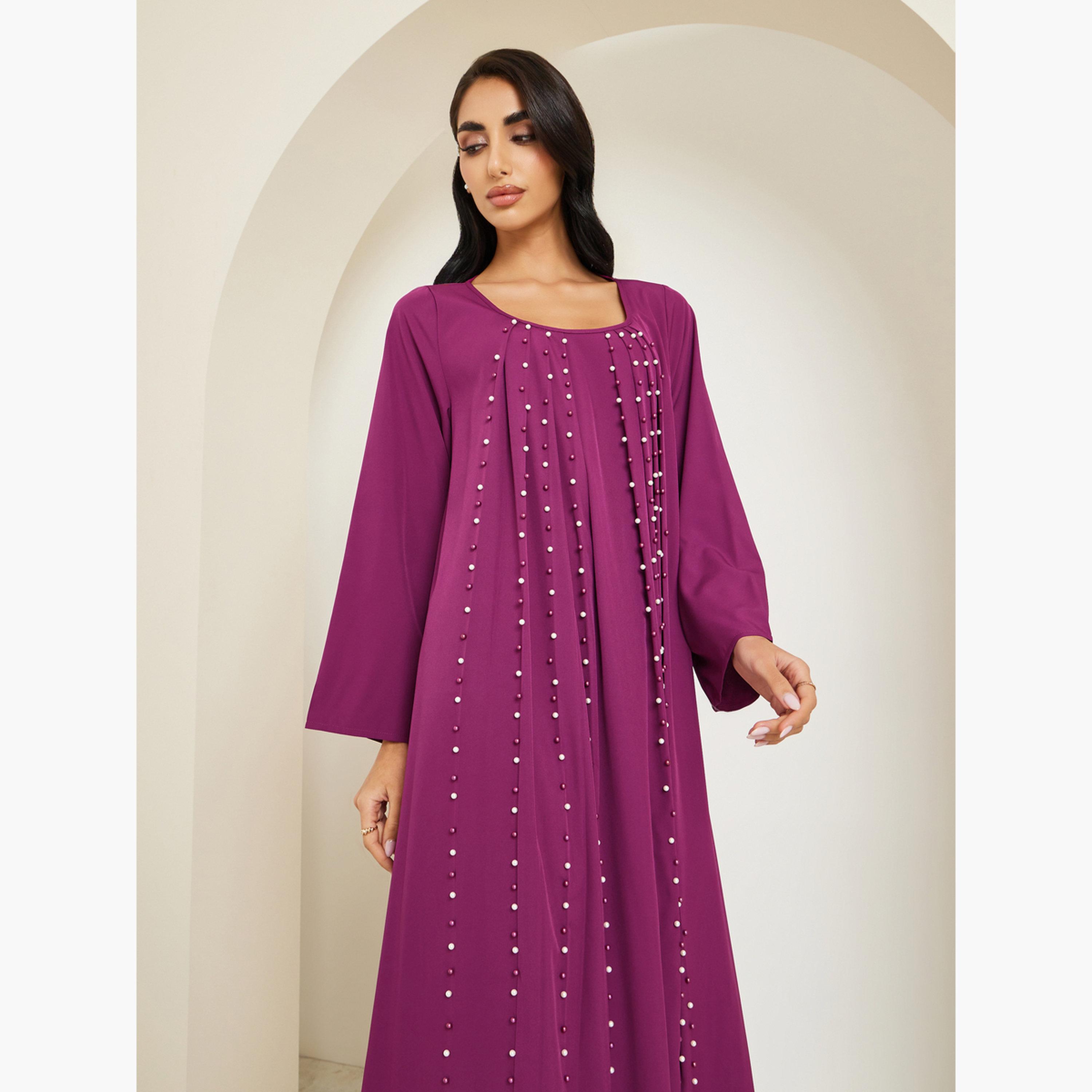 Styli Women Purple Pearl Embellished Jalabiya-women-arabicclothing-jalabiyas-image-2
