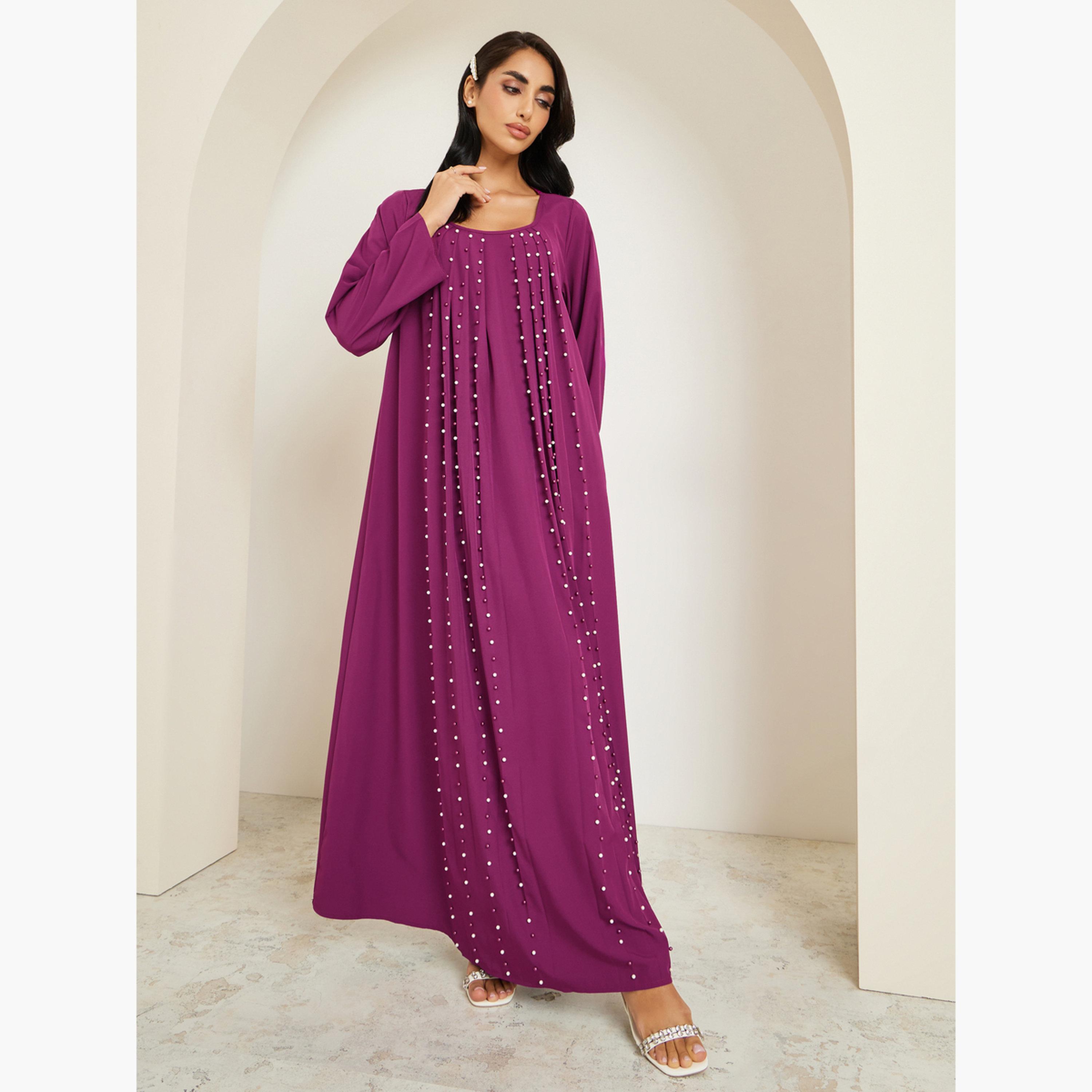 Styli Women Purple Pearl Embellished Jalabiya-women-arabicclothing-jalabiyas-image-3