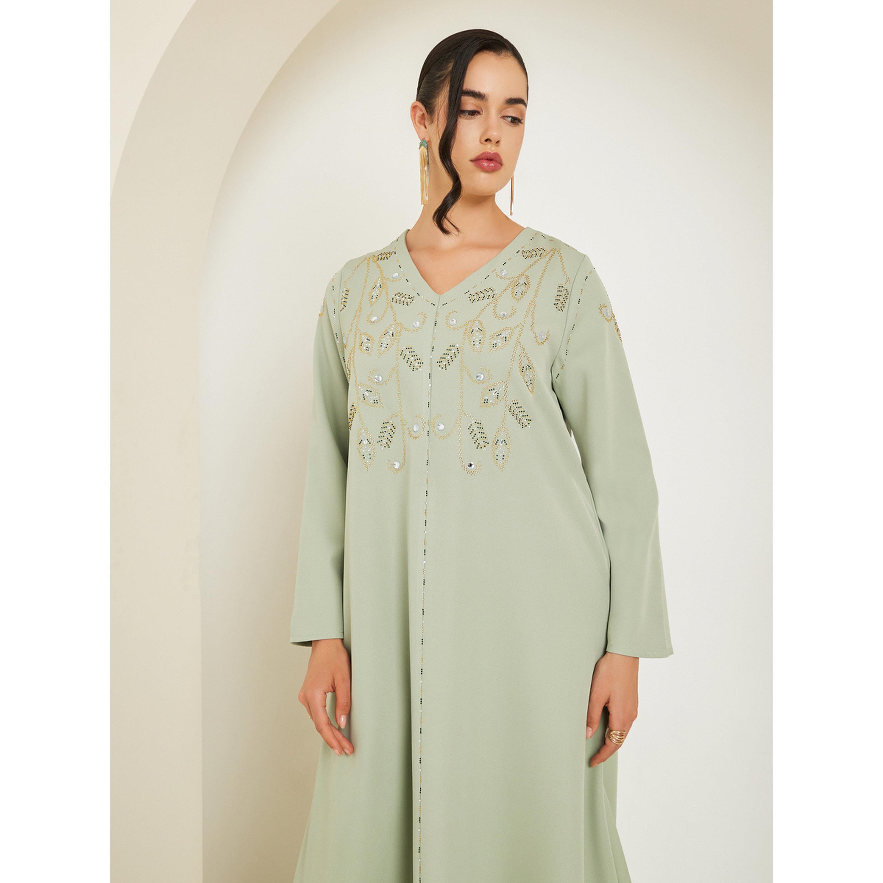 Styli Women Green Embroidered Jalabiya-women-arabicclothing-jalabiyas-image-2
