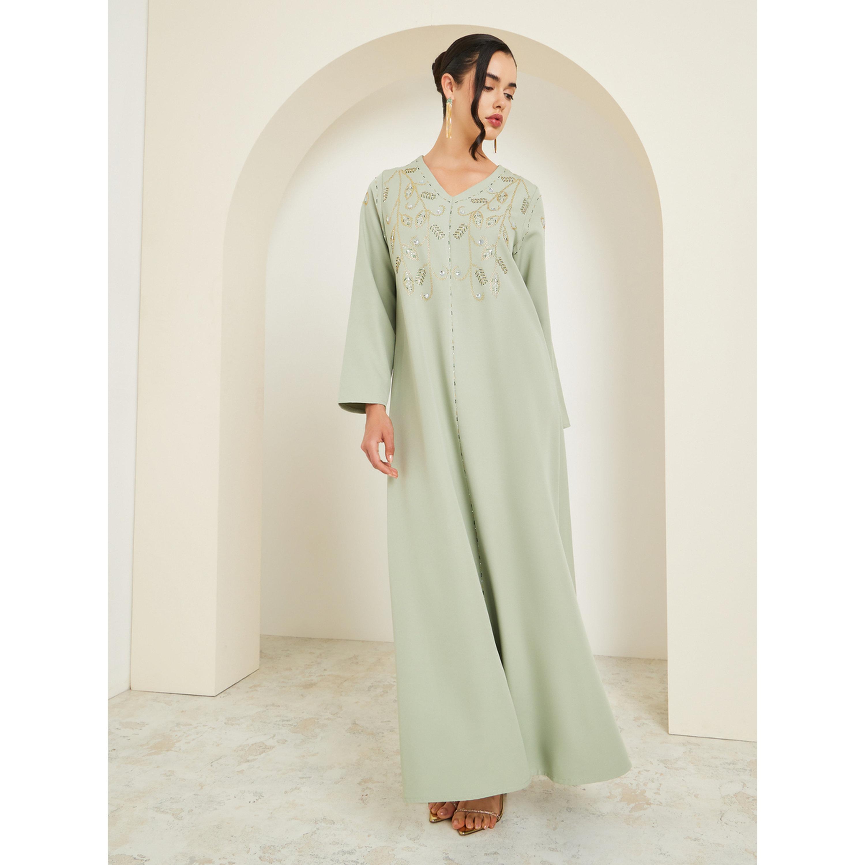 Styli Women Green Embroidered Jalabiya-women-arabicclothing-jalabiyas-image-3