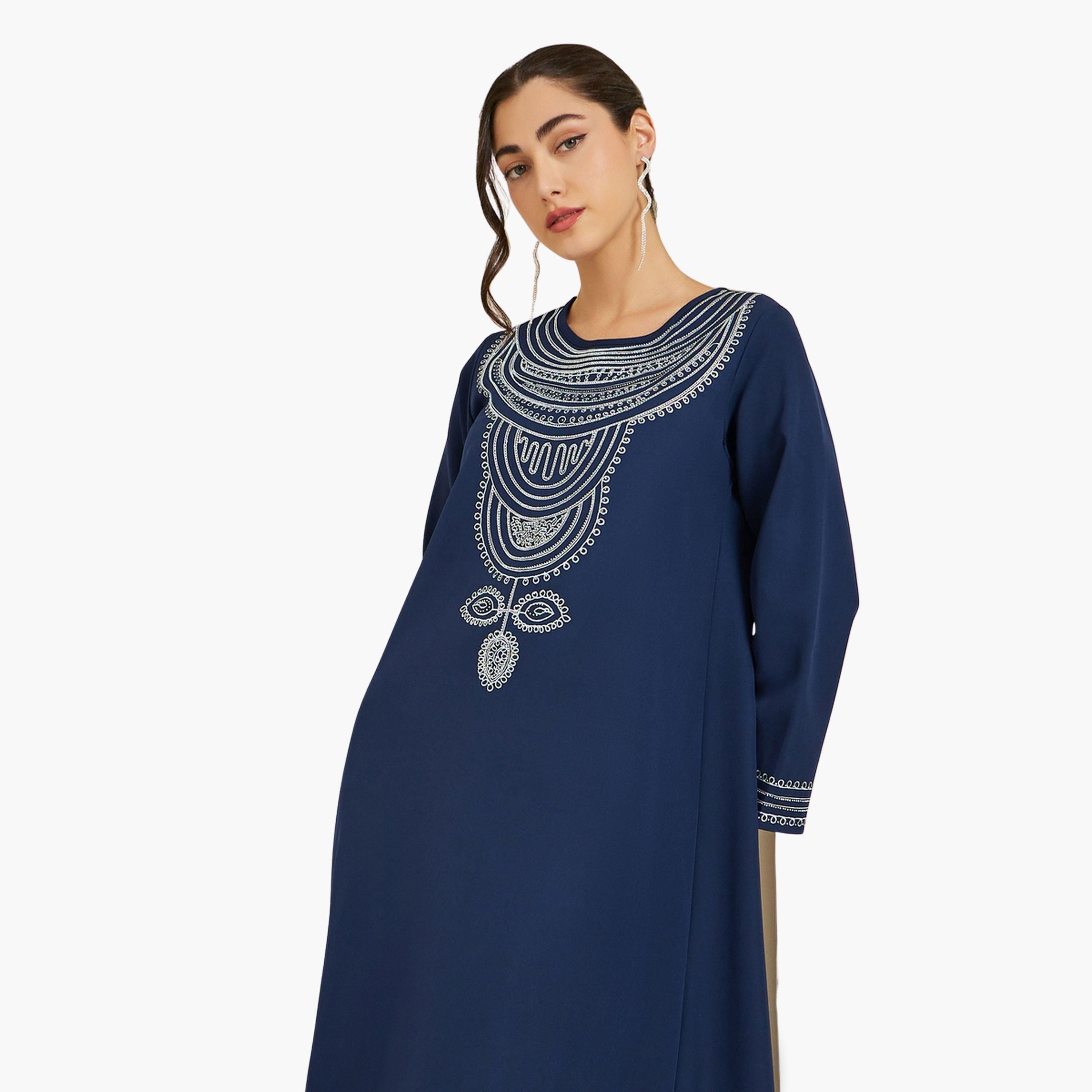 جلابية كحلي مطرزة بحافة واسعة-women-arabicclothing-jalabiyas-image-2
