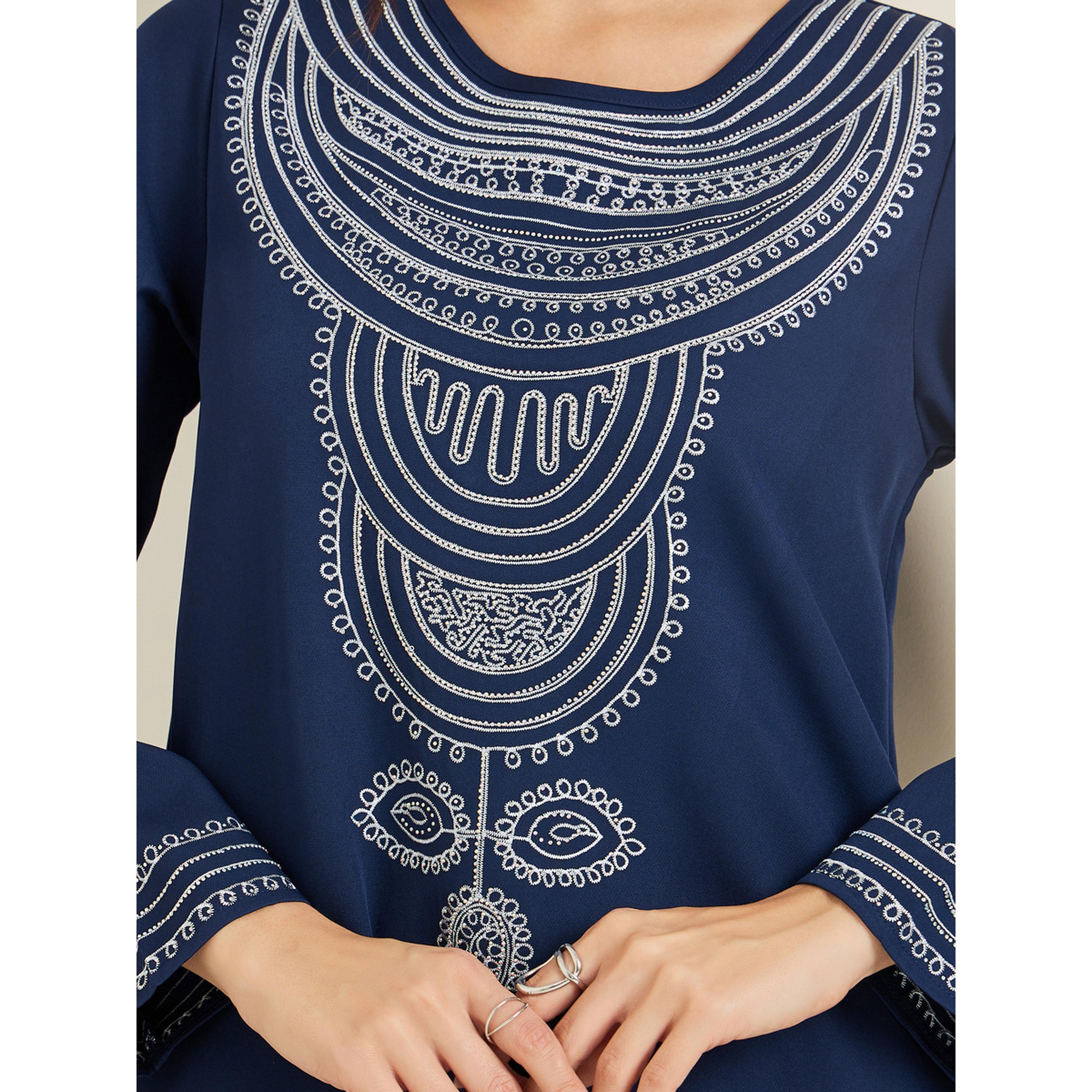 Styli Women Navy Blue Embroidered A-Line Jalabiya-women-arabicclothing-jalabiyas-image-4