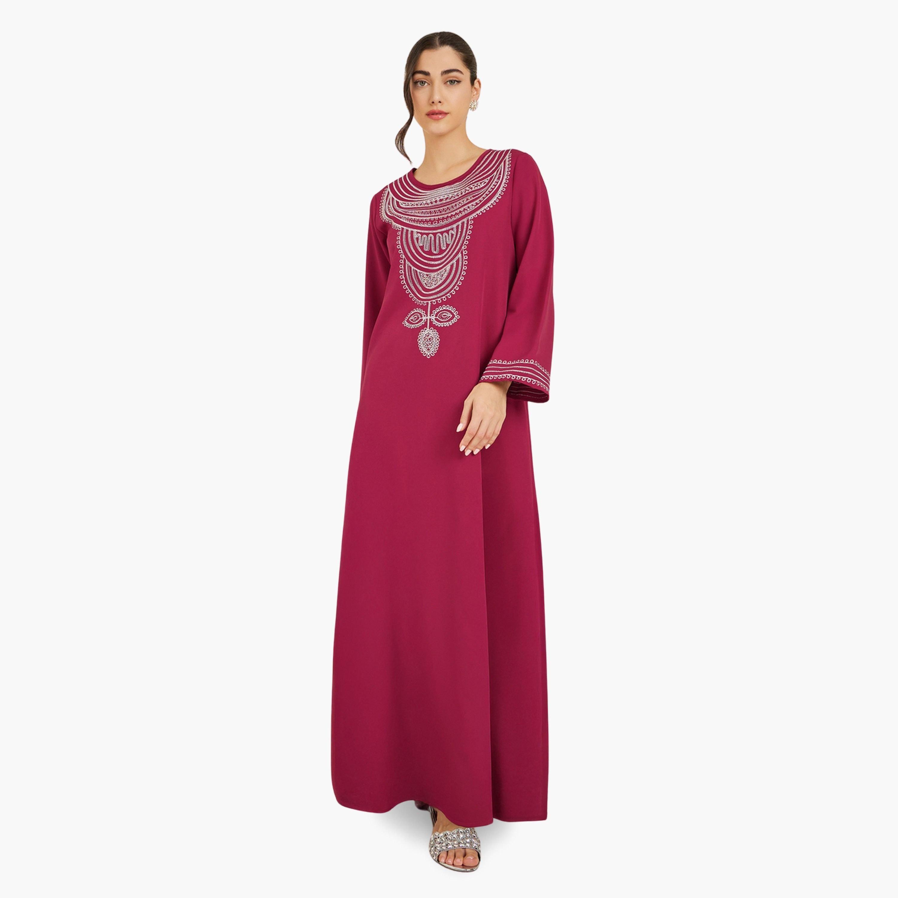 Styli Women Red Embroidered A-Line Jalabiya-women-arabicclothing-jalabiyas-image-1