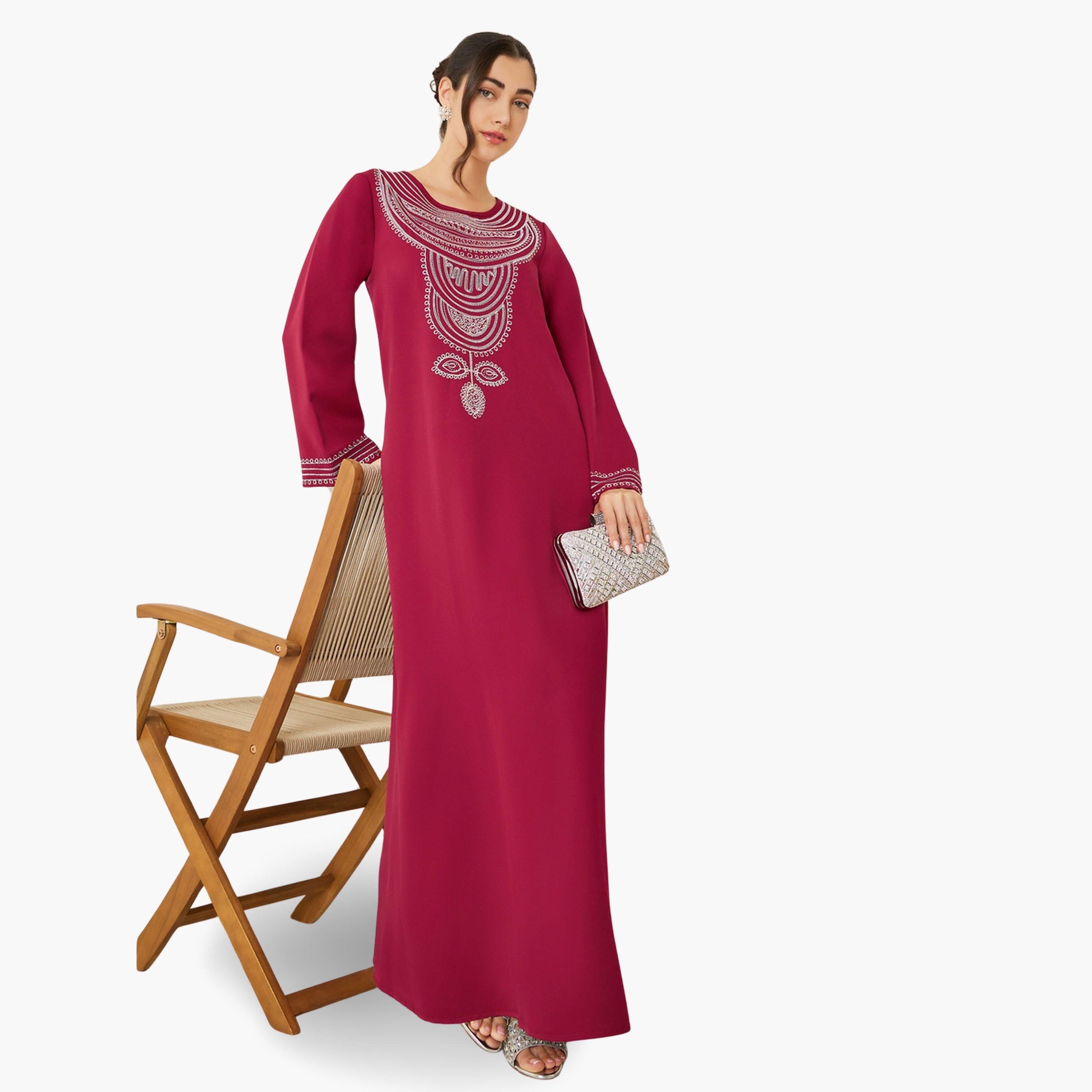 Styli Women Red Embroidered A-Line Jalabiya-women-arabicclothing-jalabiyas-image-2