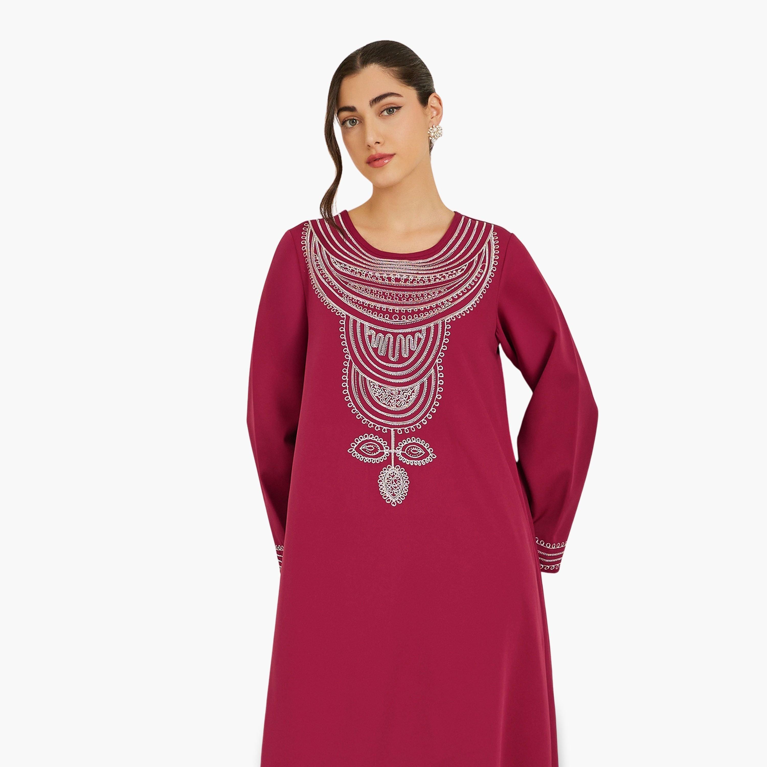 Styli Women Red Embroidered A-Line Jalabiya-women-arabicclothing-jalabiyas-image-3