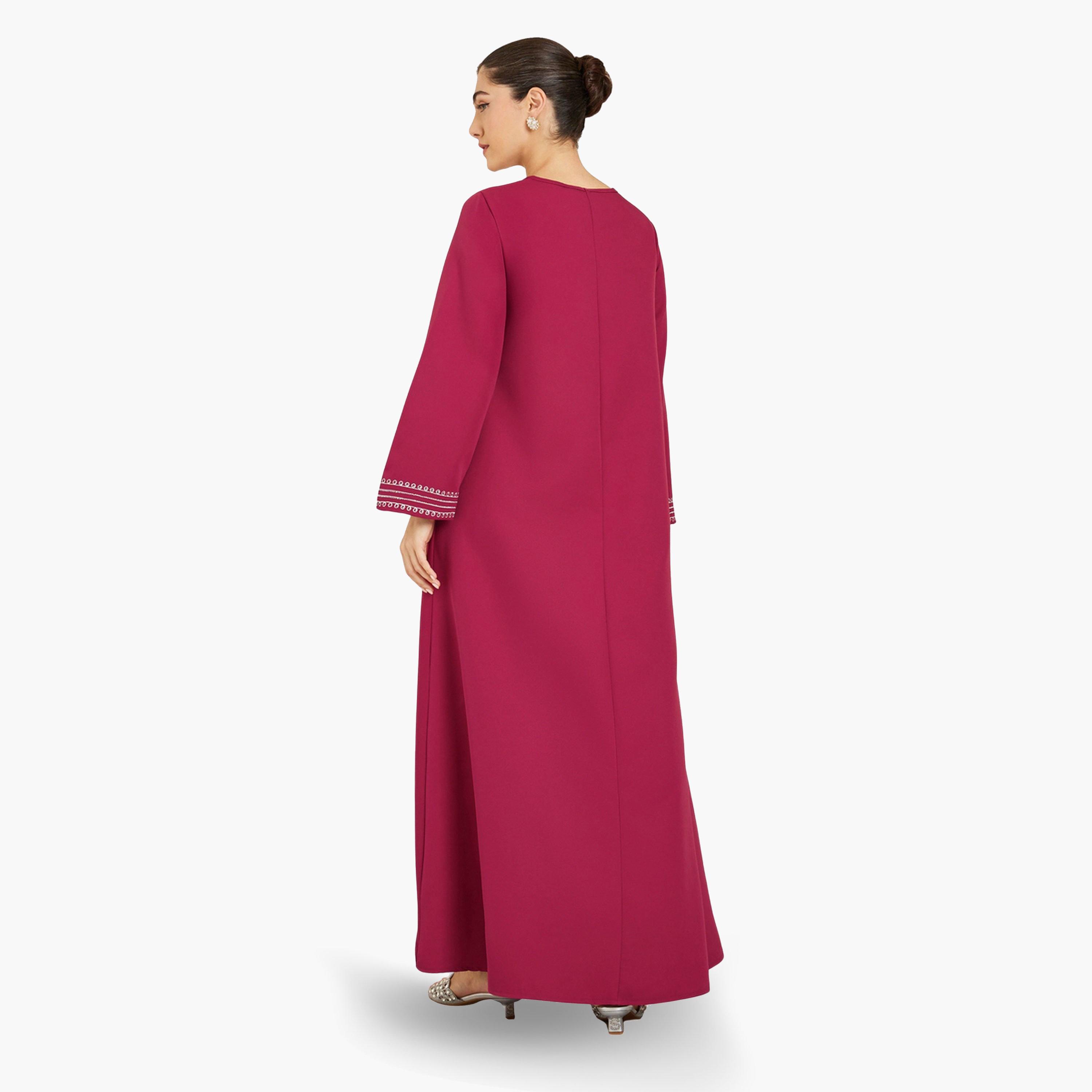 جلابية حمراء مطرزة بحافة واسعة-women-arabicclothing-jalabiyas-image-5