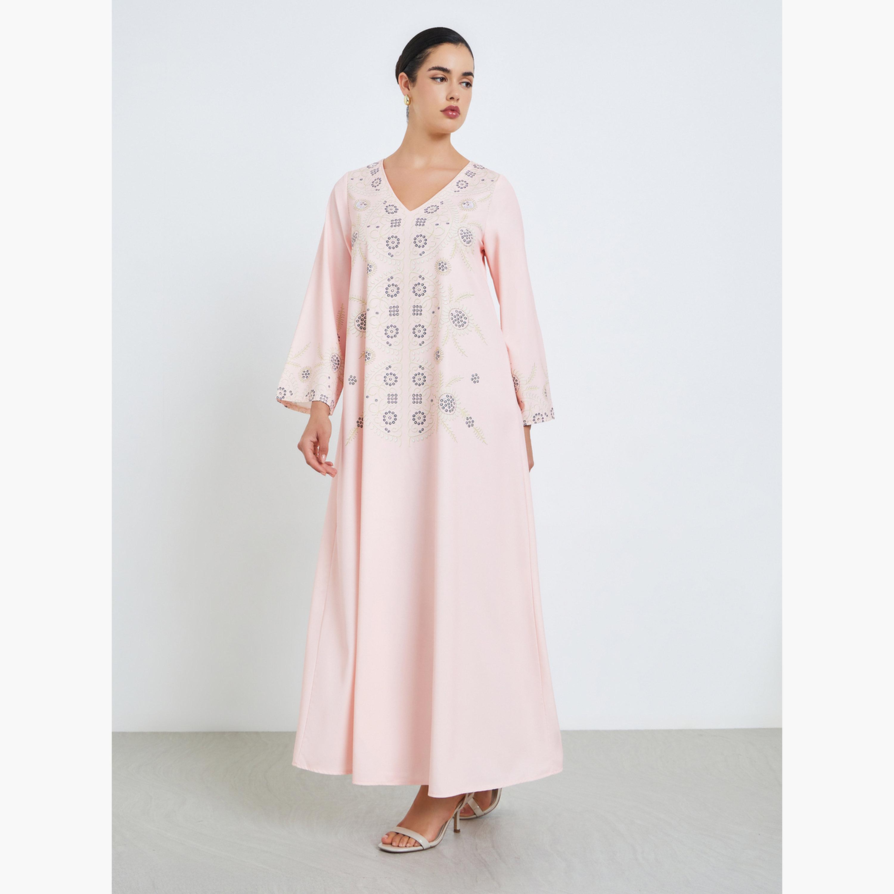Styli Women Light Pink Embroidered Jalabiya-women-arabicclothing-jalabiyas-image-3