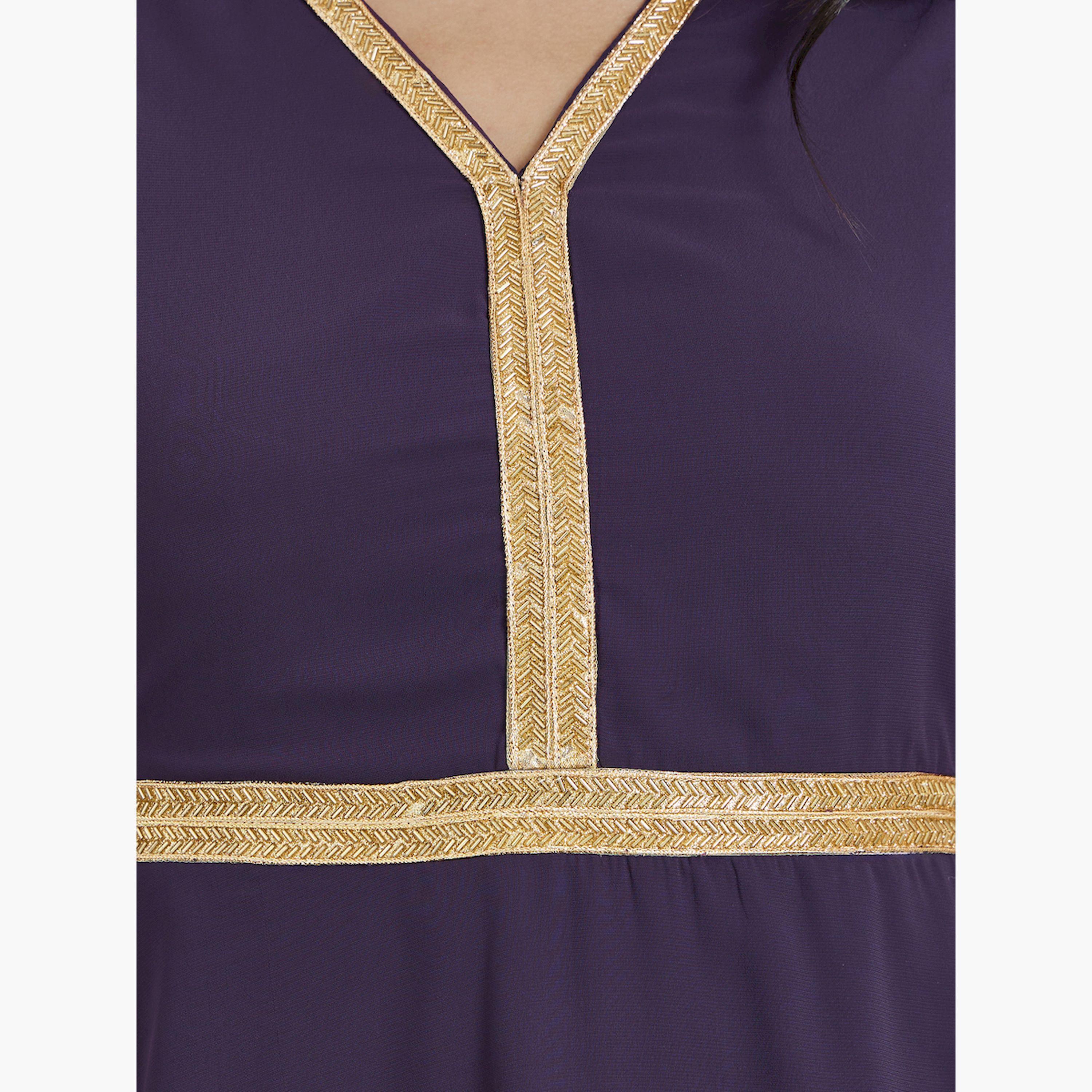Styli Purple Embellished Ruffled Sleeve Midi Dress-women-clothing-dresses-image-4