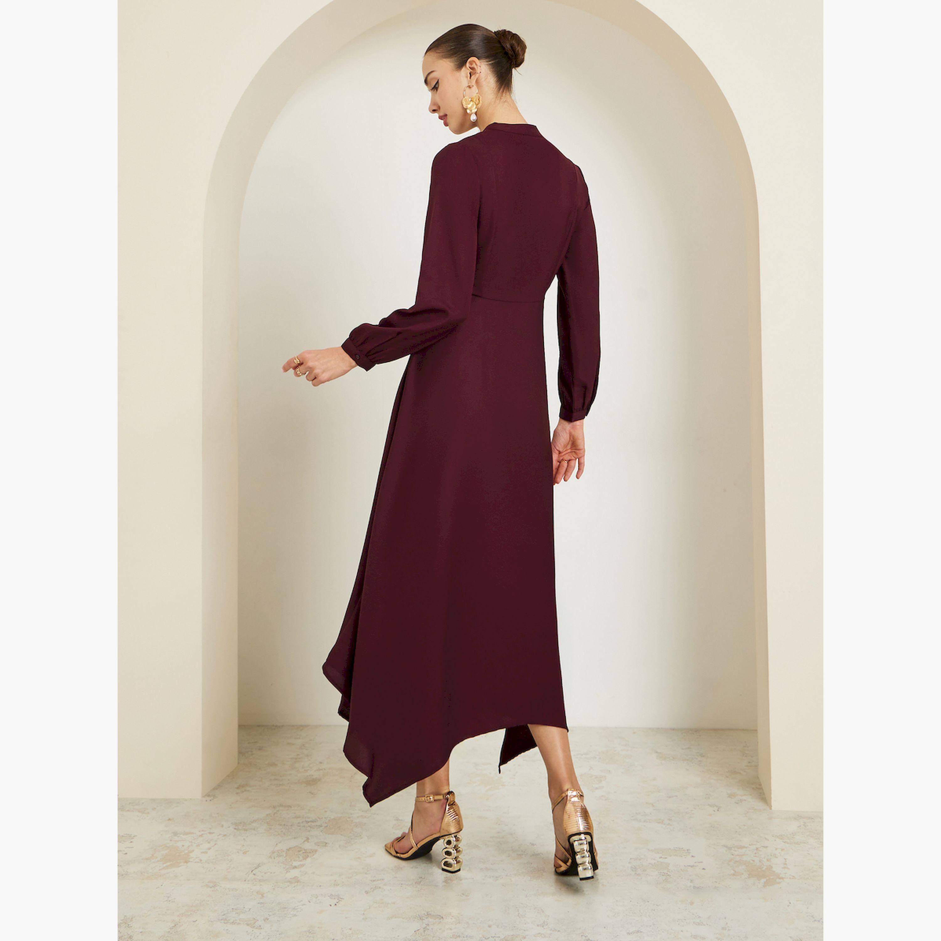 فستان طويل مزين بحافة غير متماثلة-women-clothing-dresses-image-5