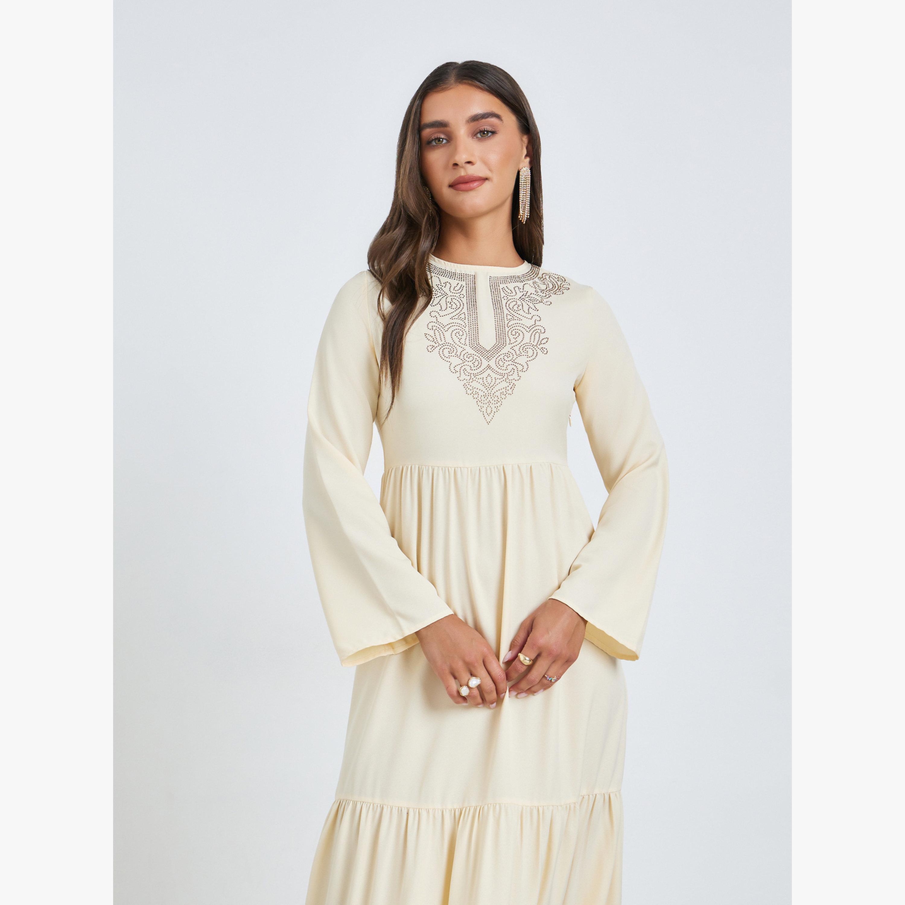فستان طويل بطبقات وياقة مزينة-women-clothing-dresses-image-2