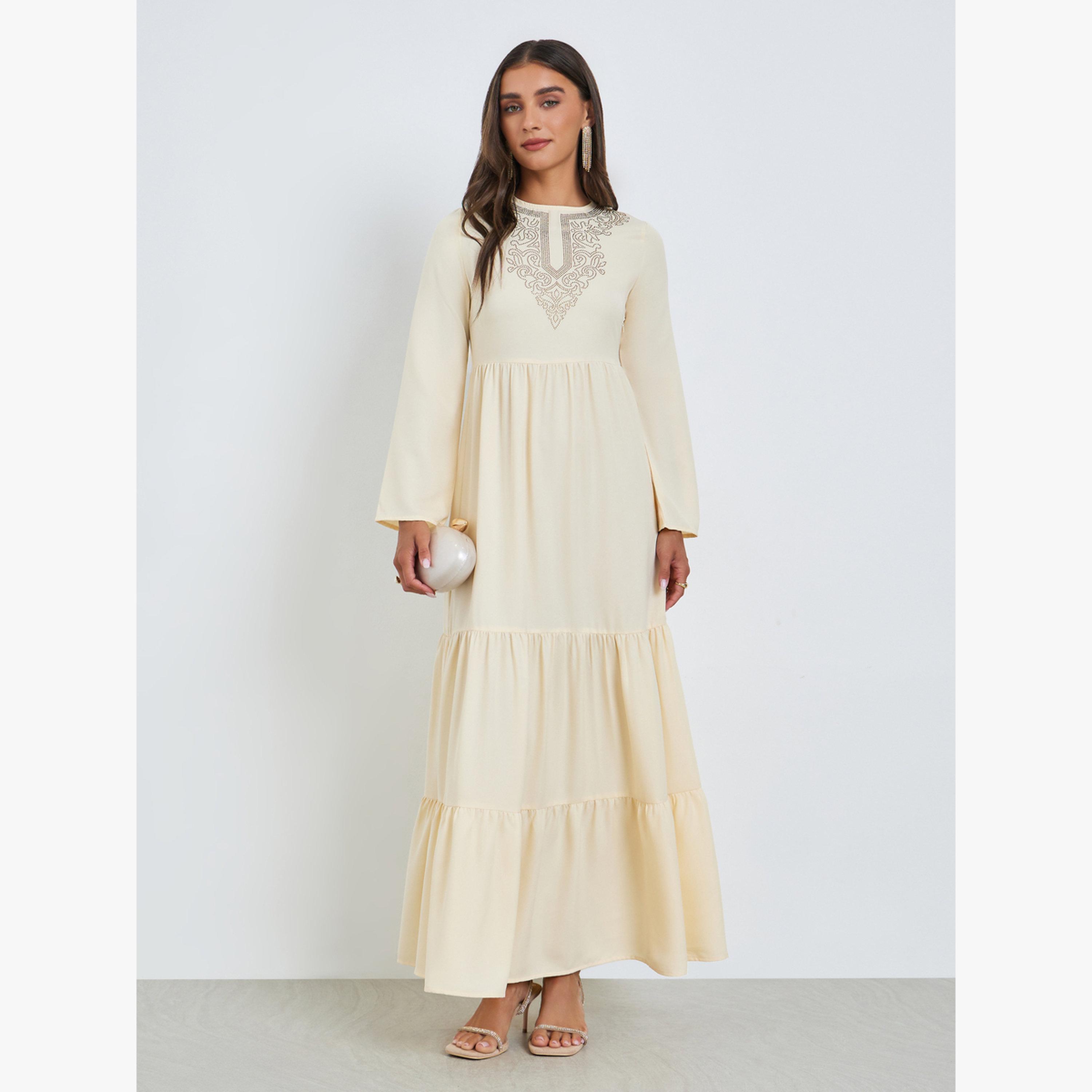 فستان طويل بطبقات وياقة مزينة-women-clothing-dresses-image-3