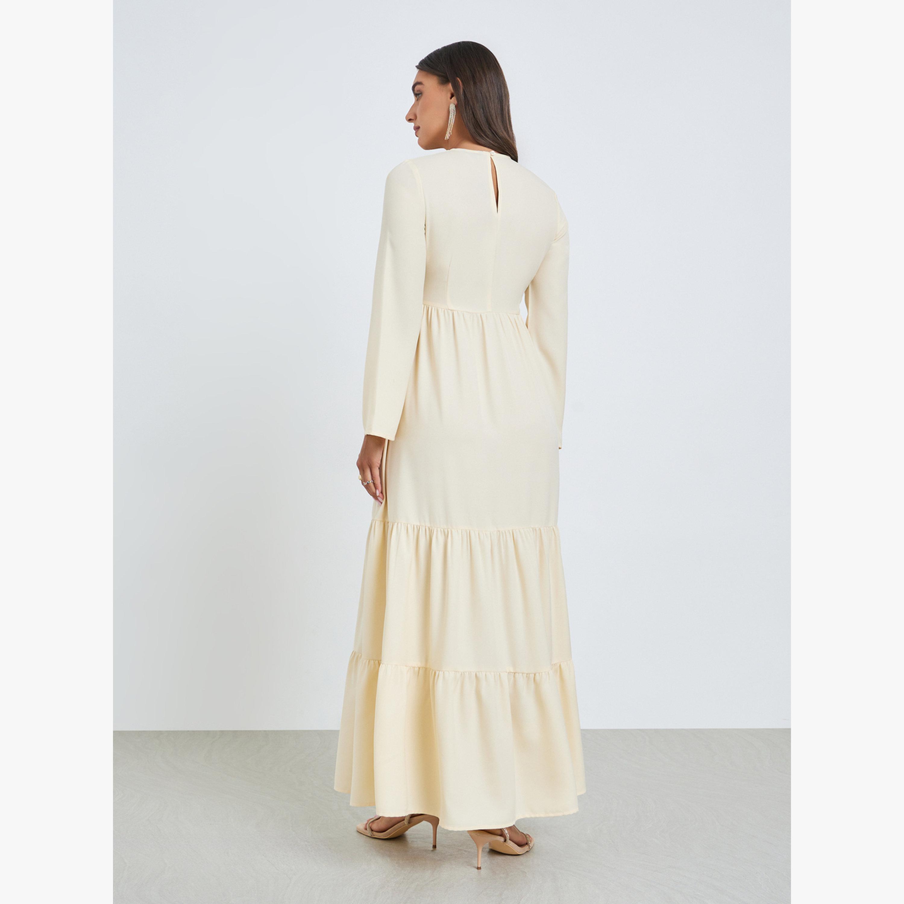 فستان طويل بطبقات وياقة مزينة-women-clothing-dresses-image-4