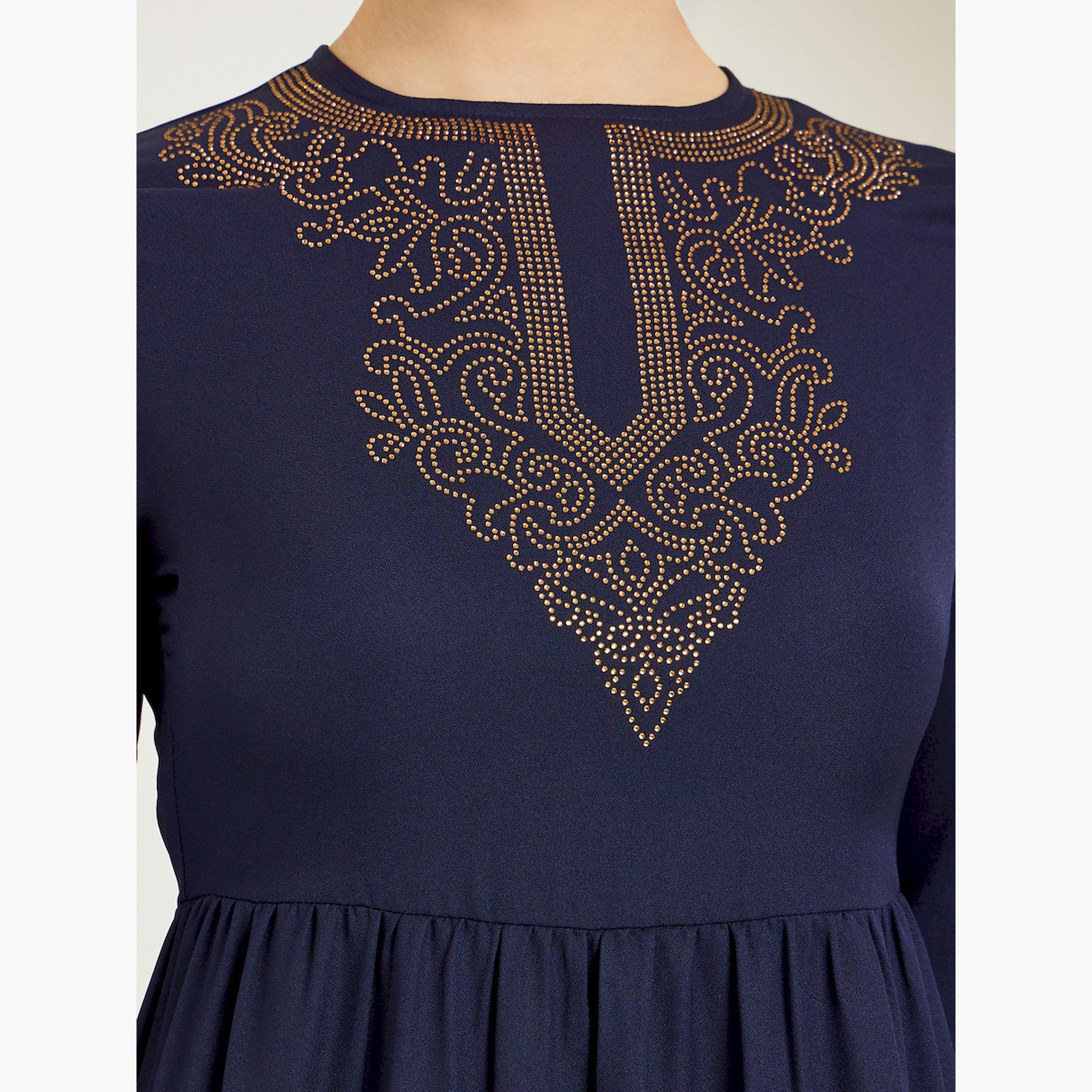 Styli Navy Blue Embellished Tiered Maxi Dress-women-clothing-dresses-image-4