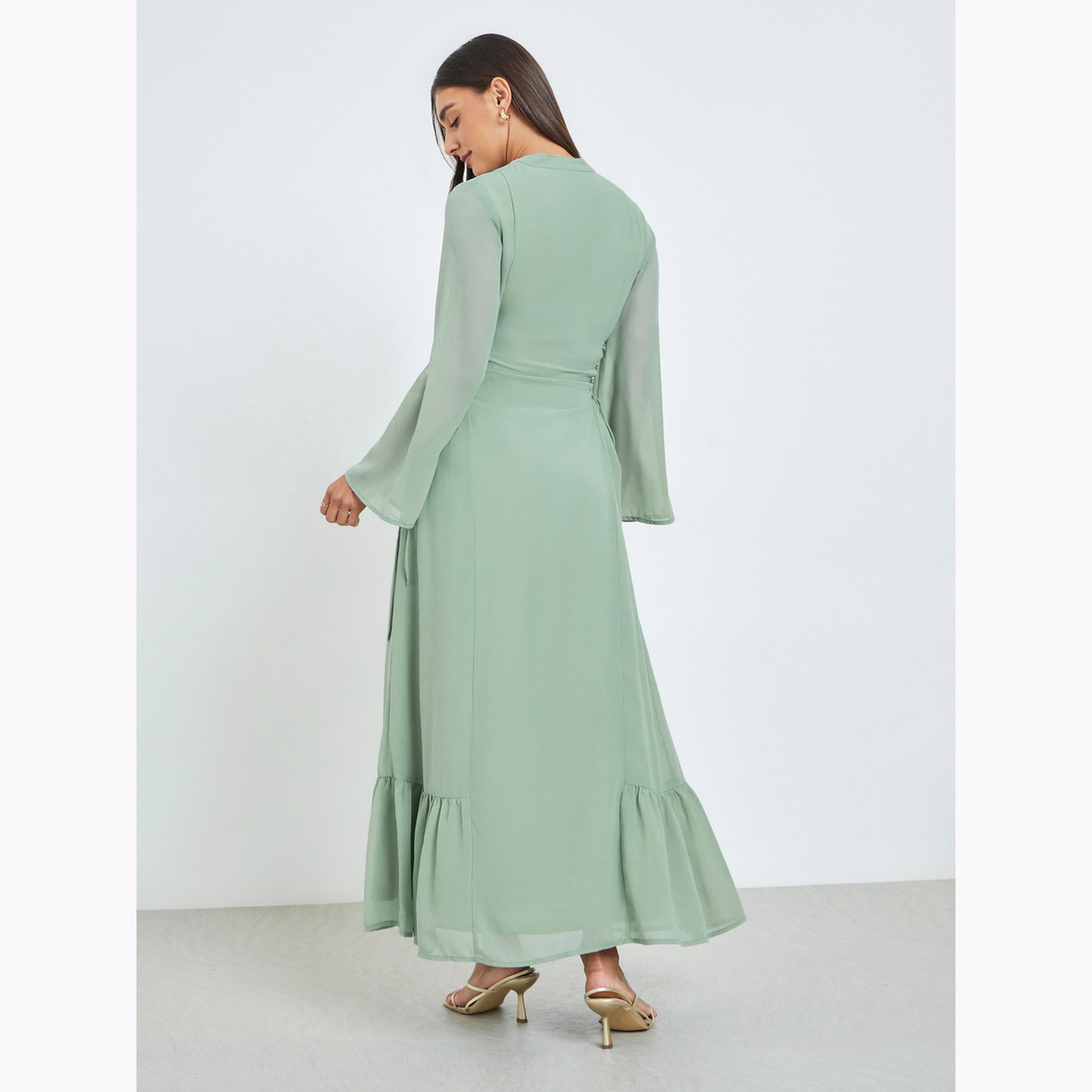 فستان طويل بألواح ترتر ورباط جانبي-women-clothing-dresses-image-4
