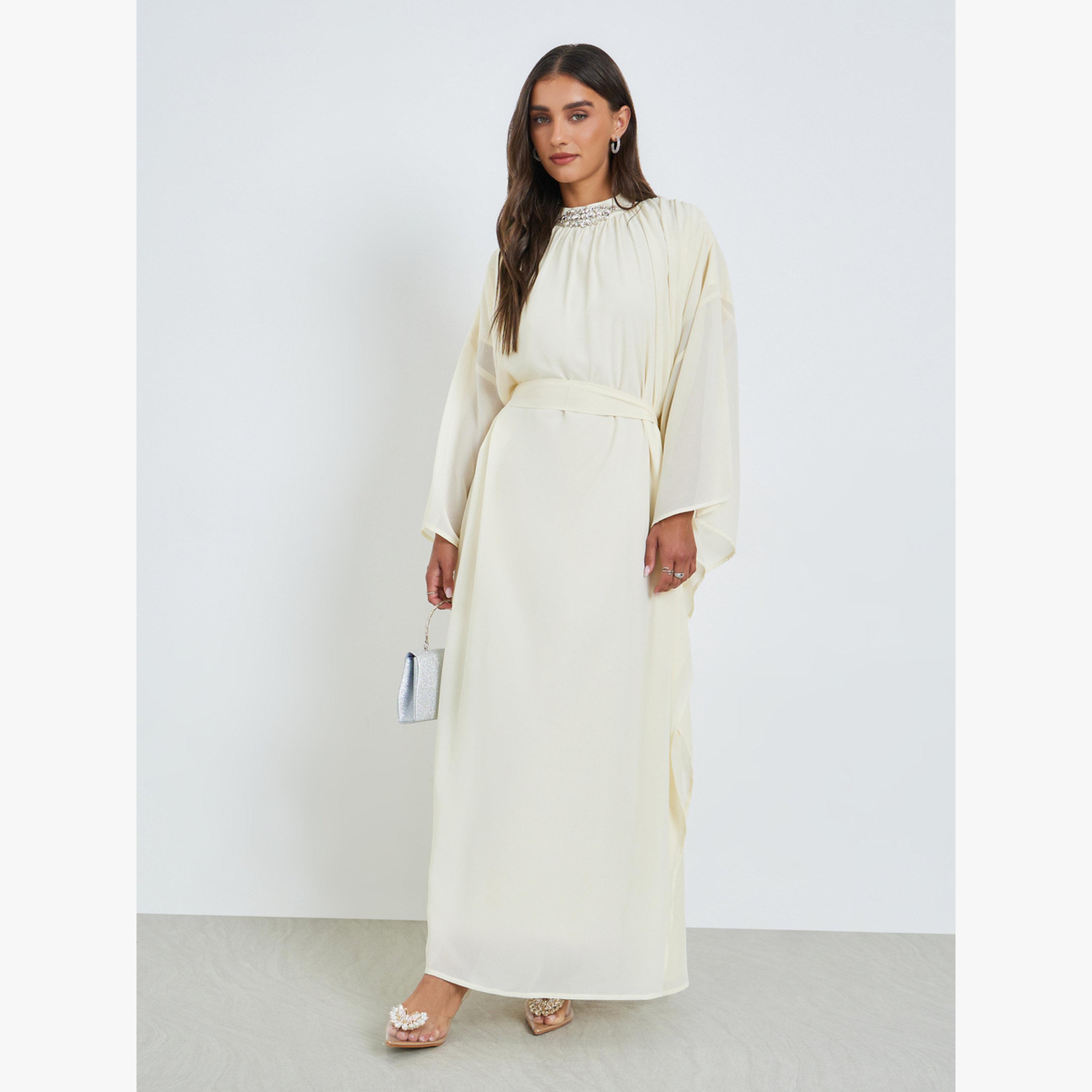 قفطان طويل بأكمام كيب وتفاصيل على الياقة-women-clothing-dresses-image-1