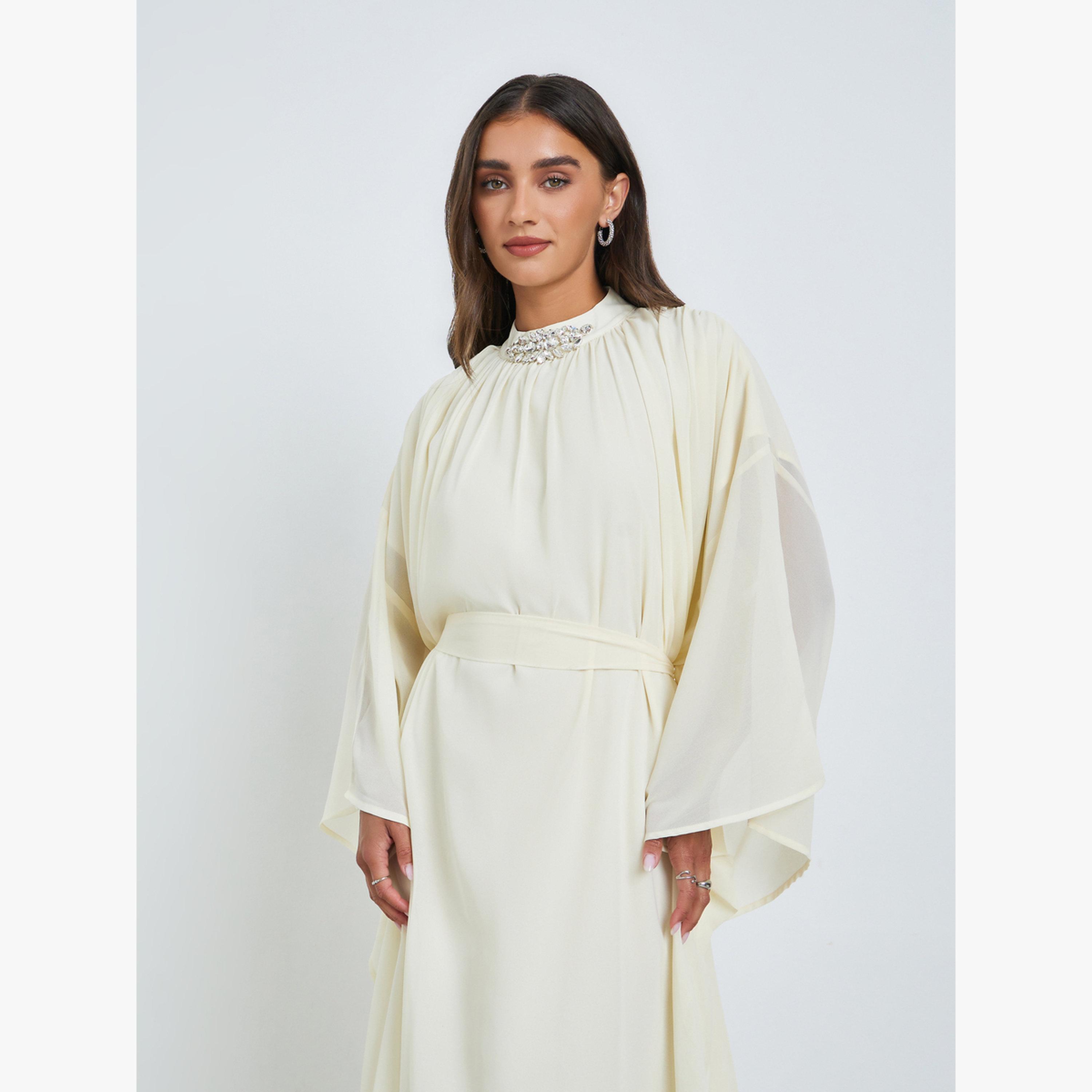 قفطان طويل بأكمام كيب وتفاصيل على الياقة-women-clothing-dresses-image-2