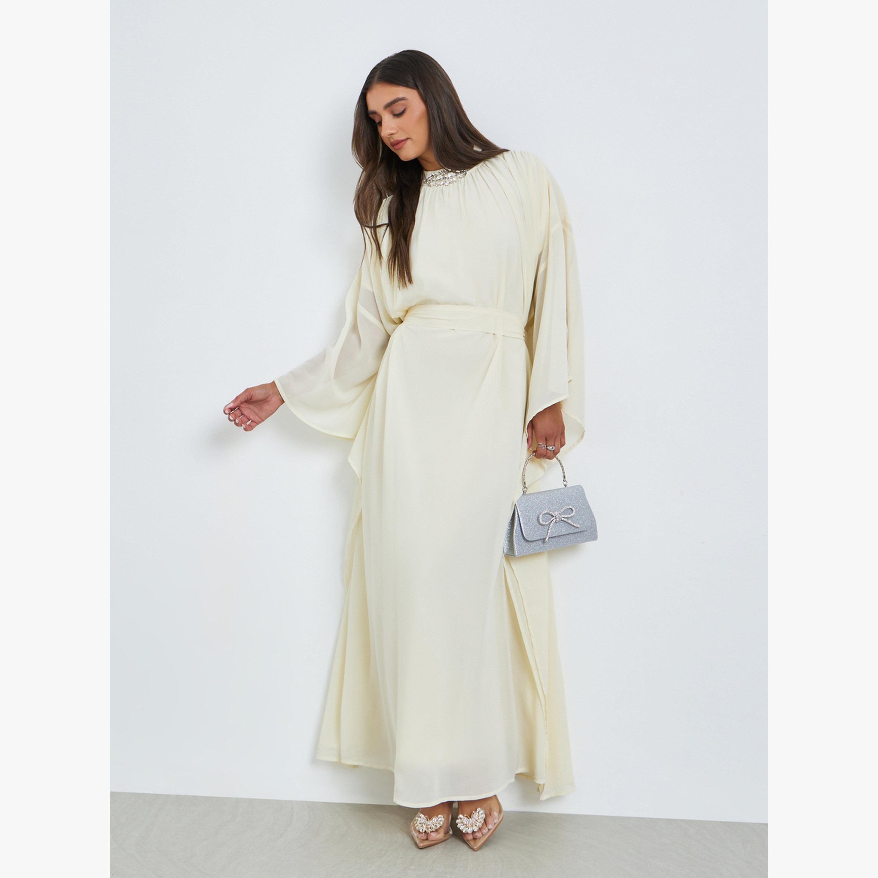 قفطان طويل بأكمام كيب وتفاصيل على الياقة-women-clothing-dresses-image-3