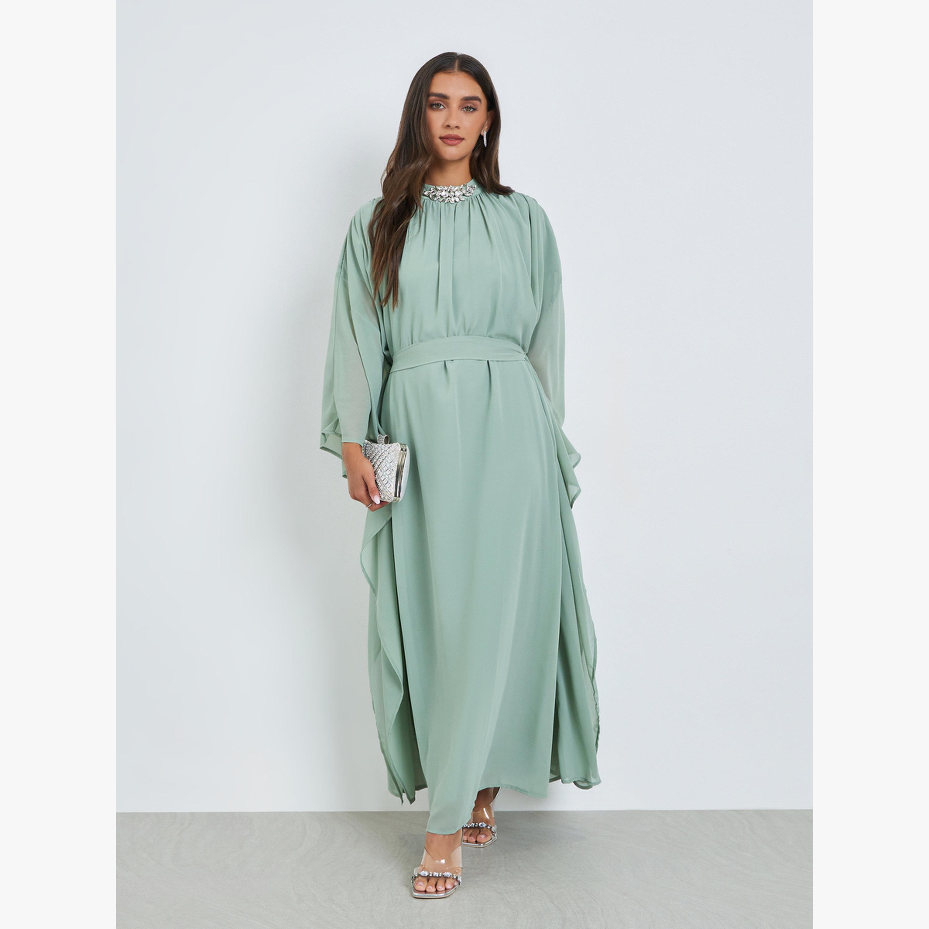 قفطان طويل مزين بأكمام كيب-women-clothing-dresses-image-1
