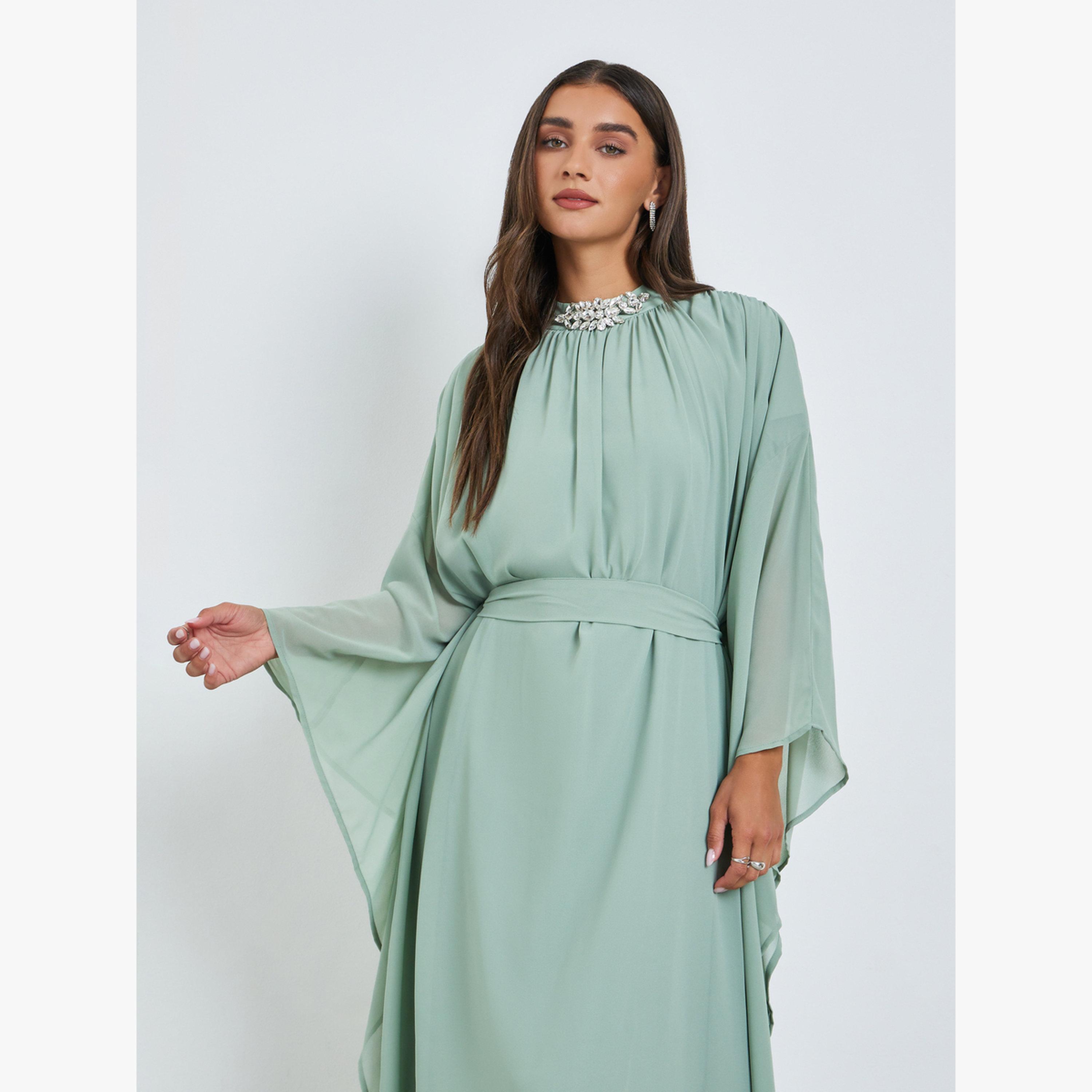 قفطان طويل مزين بأكمام كيب-women-clothing-dresses-image-2