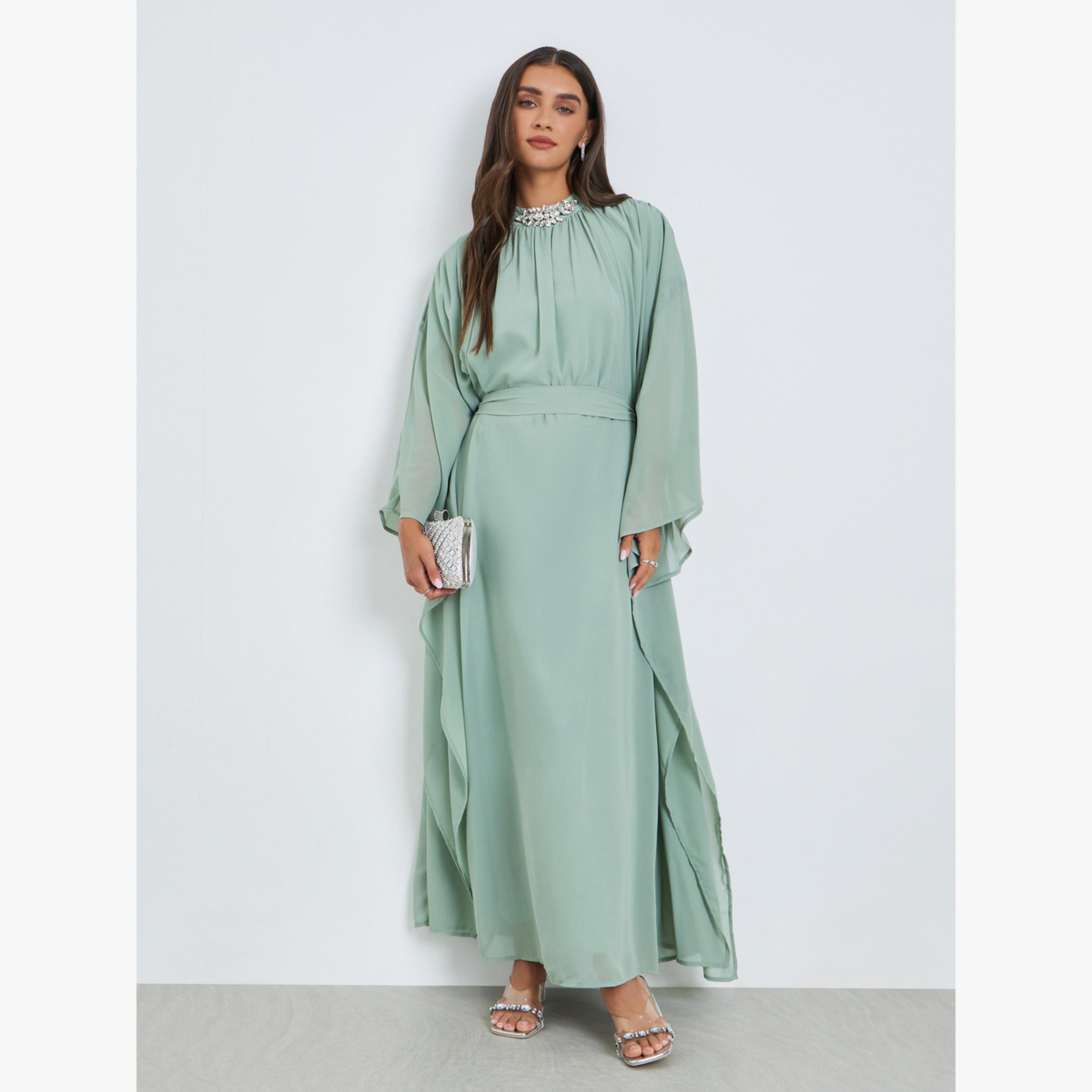 قفطان طويل مزين بأكمام كيب-women-clothing-dresses-image-3