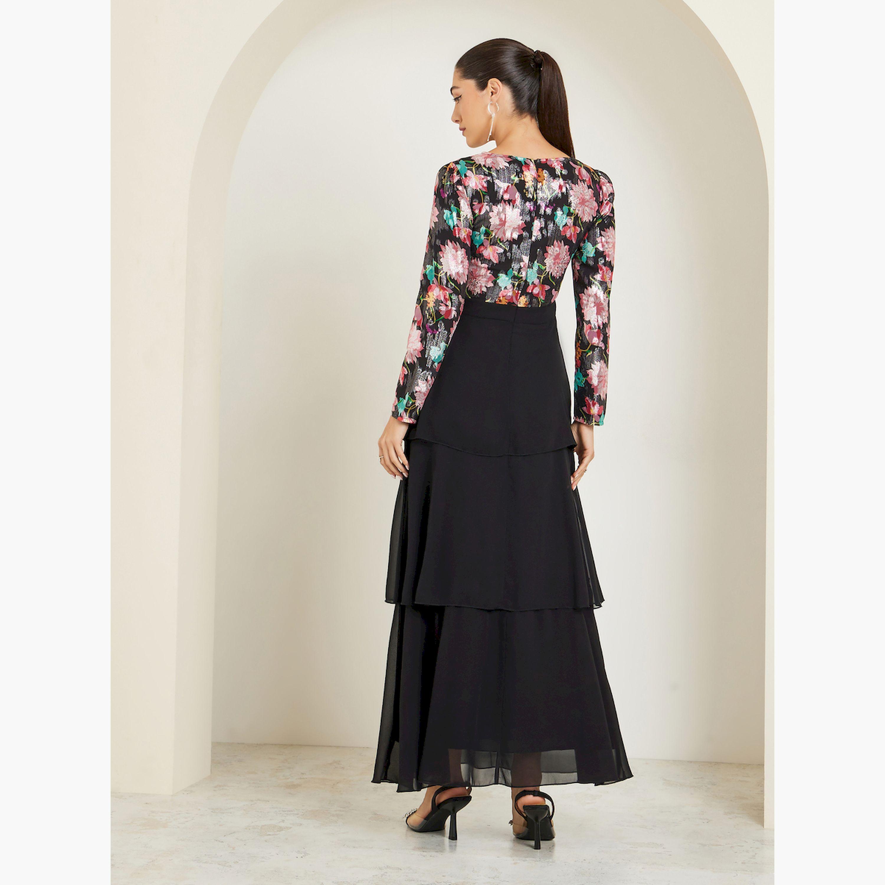 Styli Floral Printed Long Sleeve Tiered Maxi Dress-women-clothing-dresses-image-5