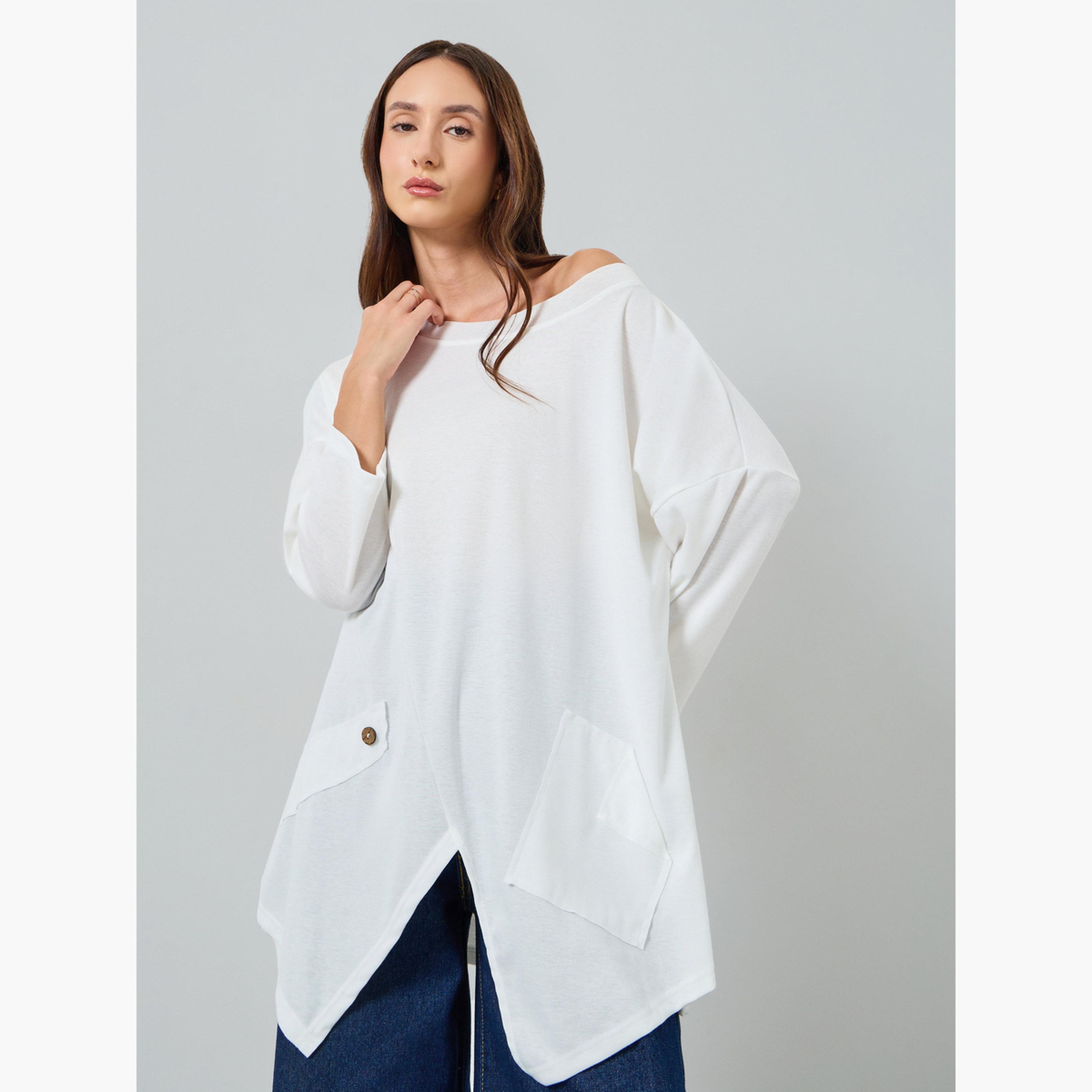 Take Two Women Asymmetric Hem Long Sleeve Top-women-clothing-tshirts-image-1
