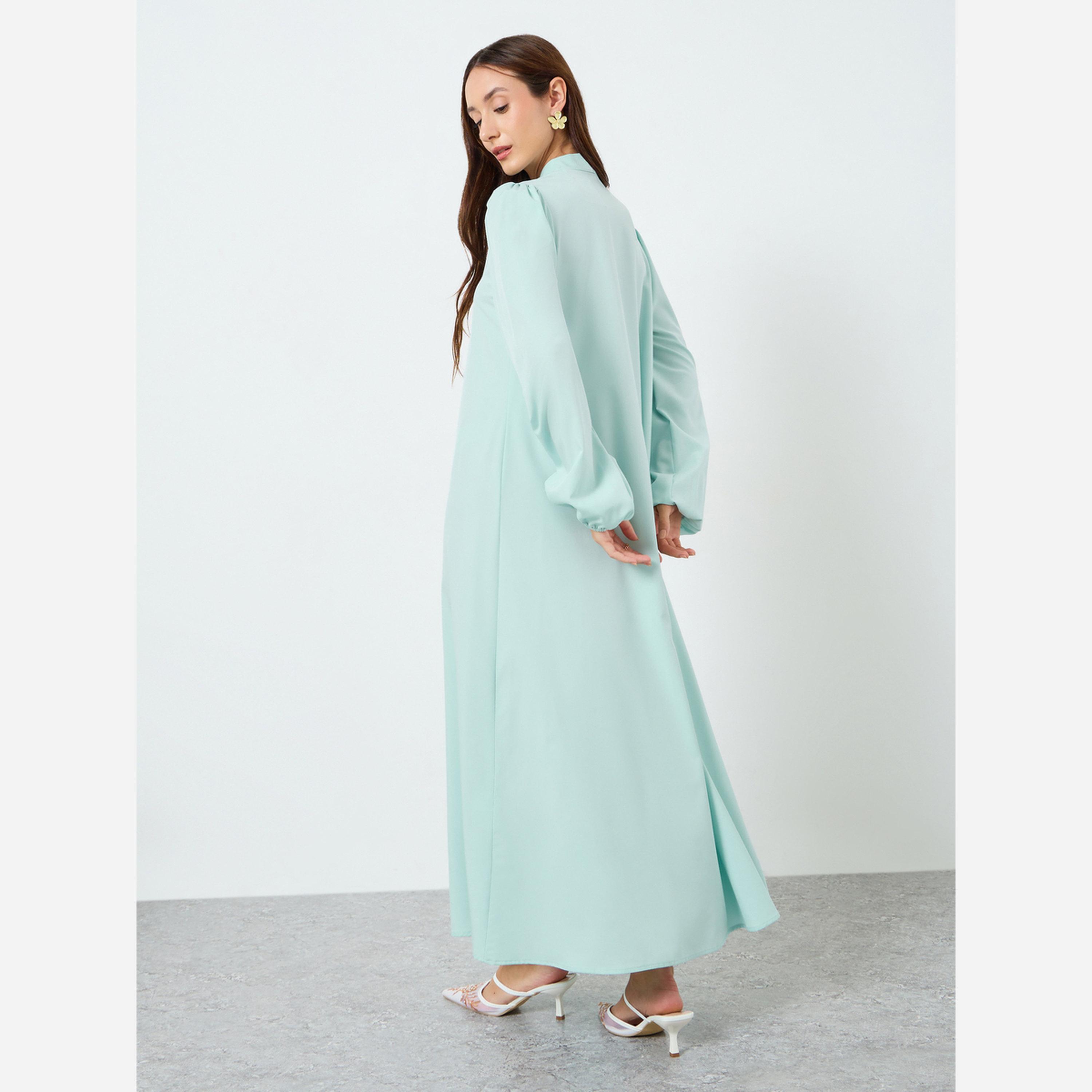 تيك تو - فستان متوسط الطول نسائي رباط عند الرقبة وأكمام واسعة-women-clothing-dresses-image-5