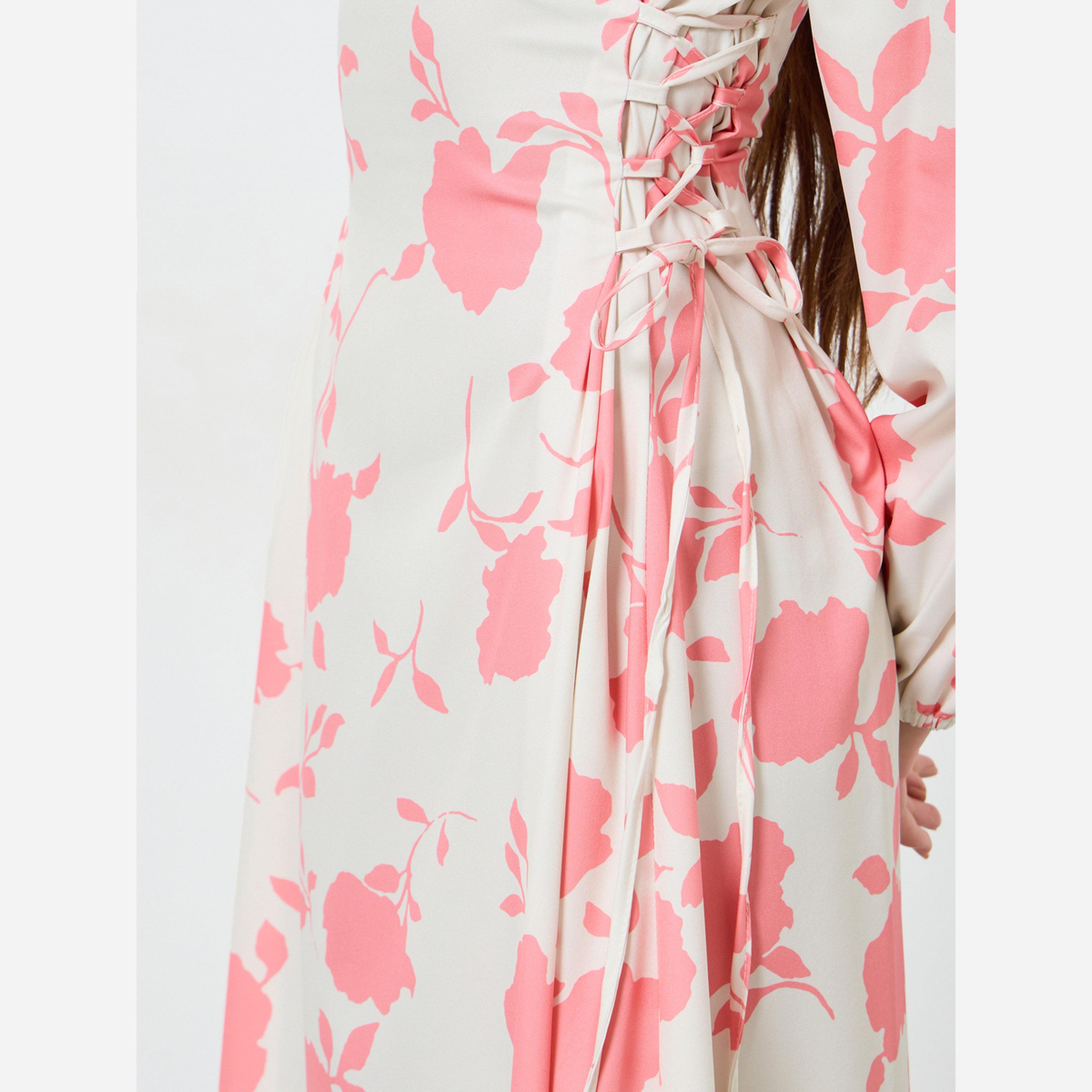 Take Two Women's Floral Allover Printed Round Neck Long Sleeve with Elastic Cuff Detail Maxi Dress-women-clothing-dresses-image-4