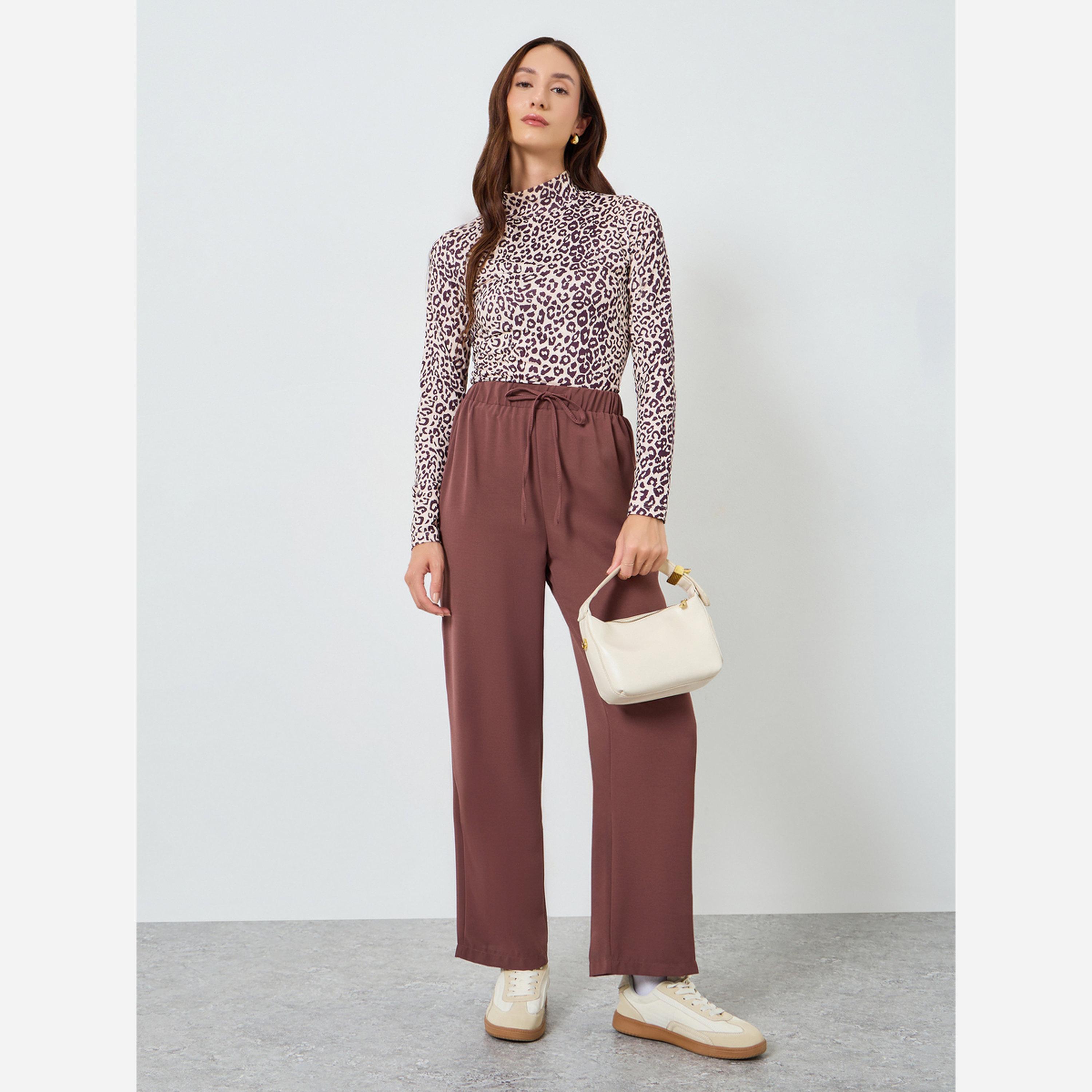 تيك تو - بنطال نسائي مستقيم الساق بخصر رباط-women-clothing-bottoms-trousers-image-2