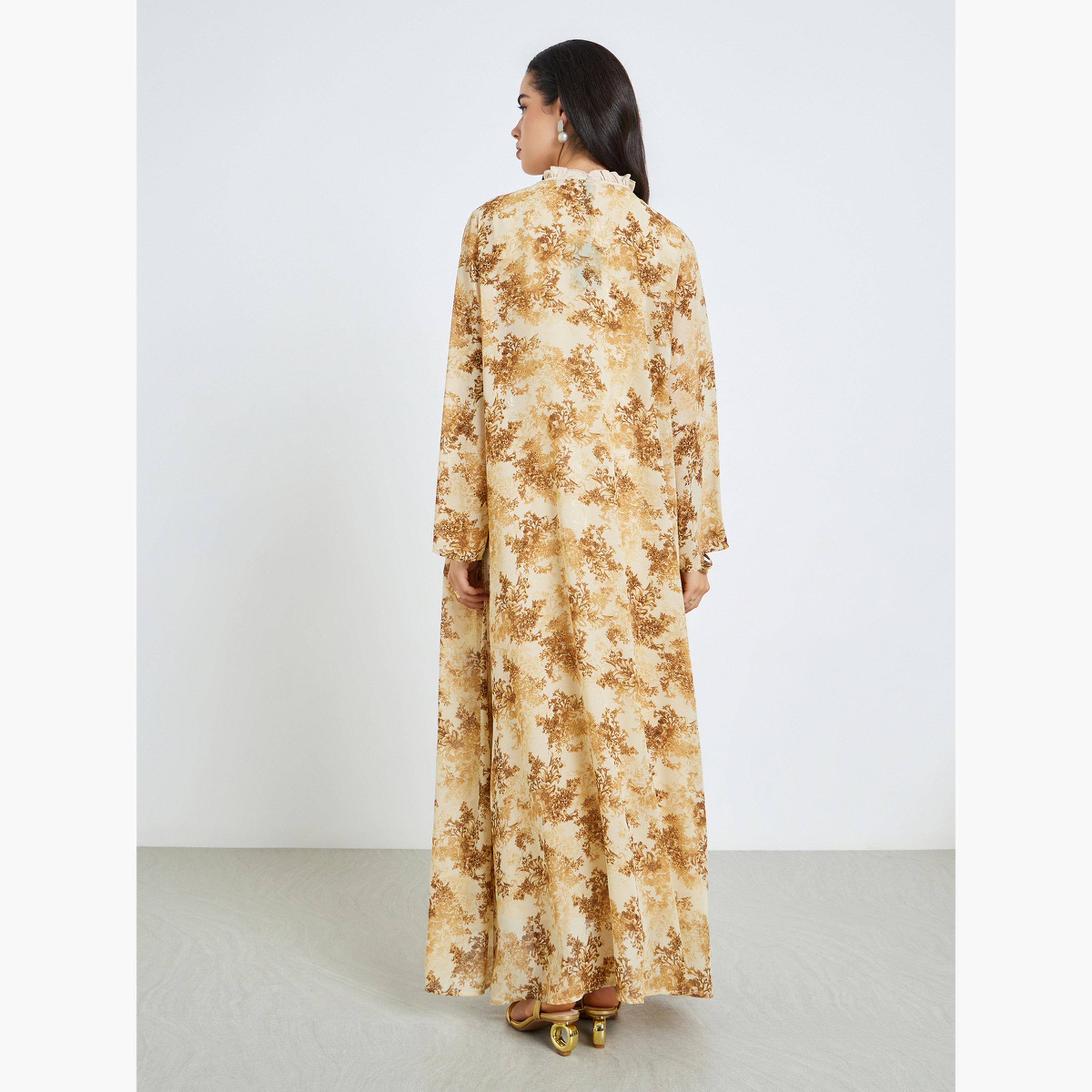 طقم محتشم من عباية وفستان شيفون مطبوع للنساء-women-arabicclothing-sets-image-5