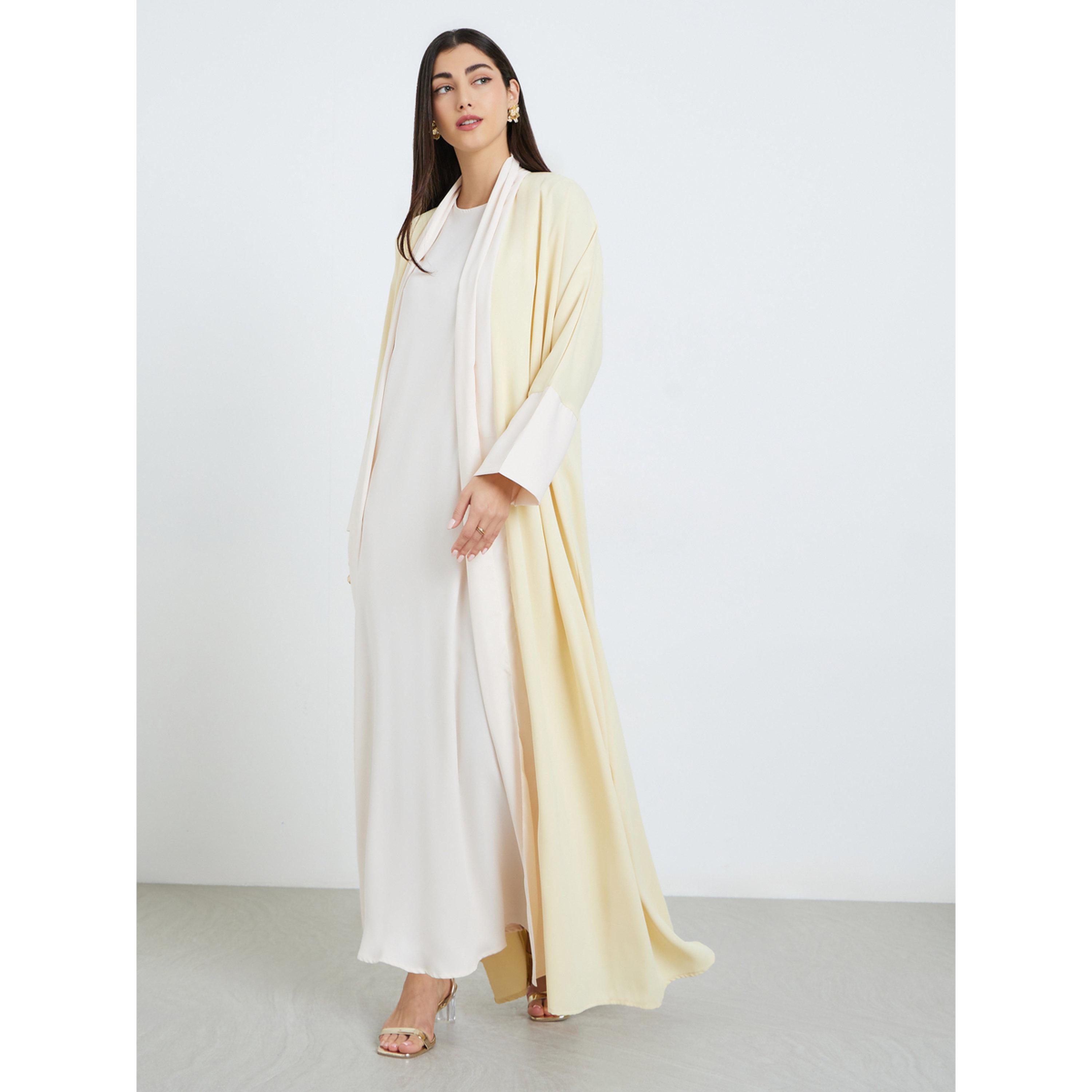 طقم عباية صفراء مع فستان داخلي وشيلة-women-arabicclothing-sets-image-2