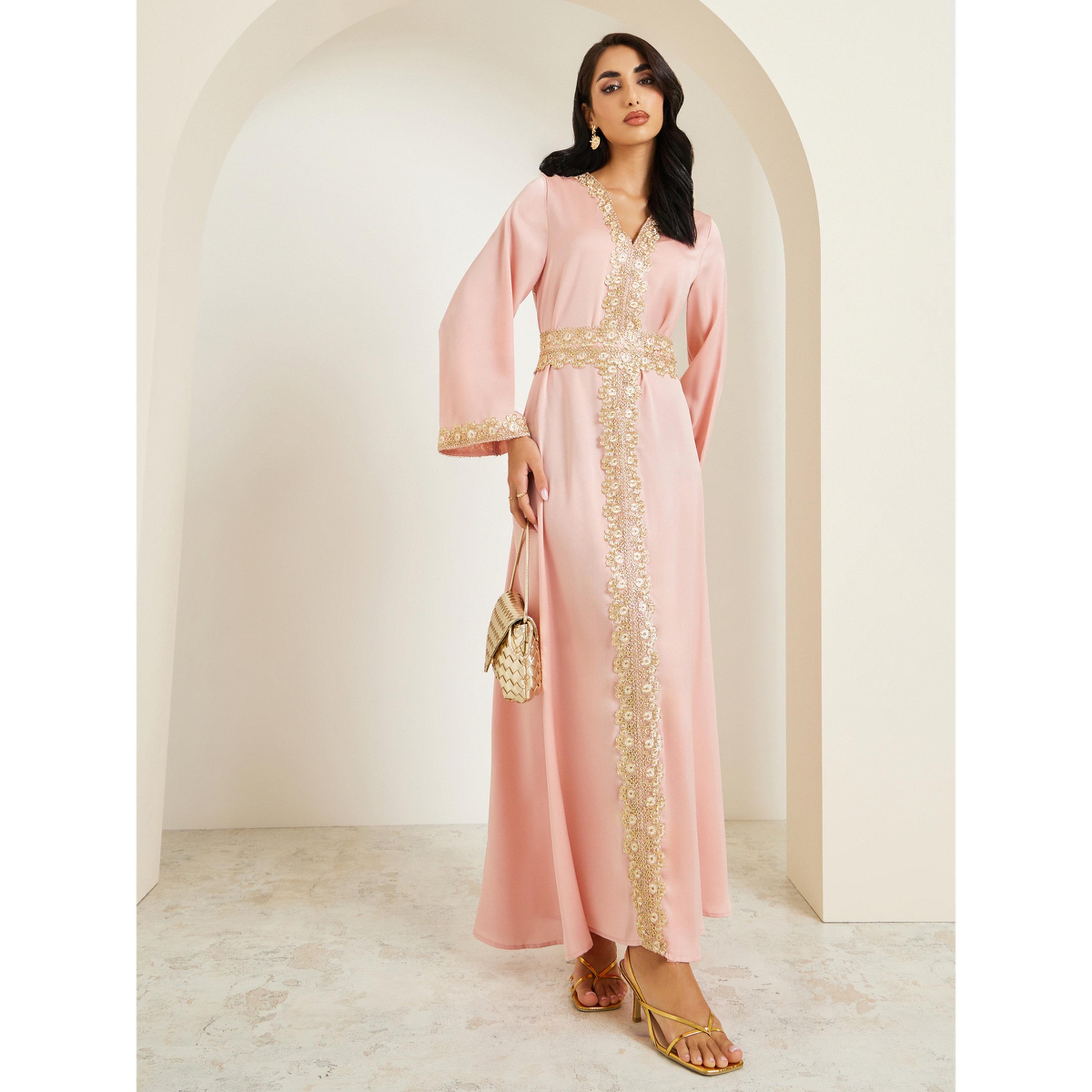 Styli Women Peach Gold Embroidery Kaftan-women-arabicclothing-kaftan-image-3