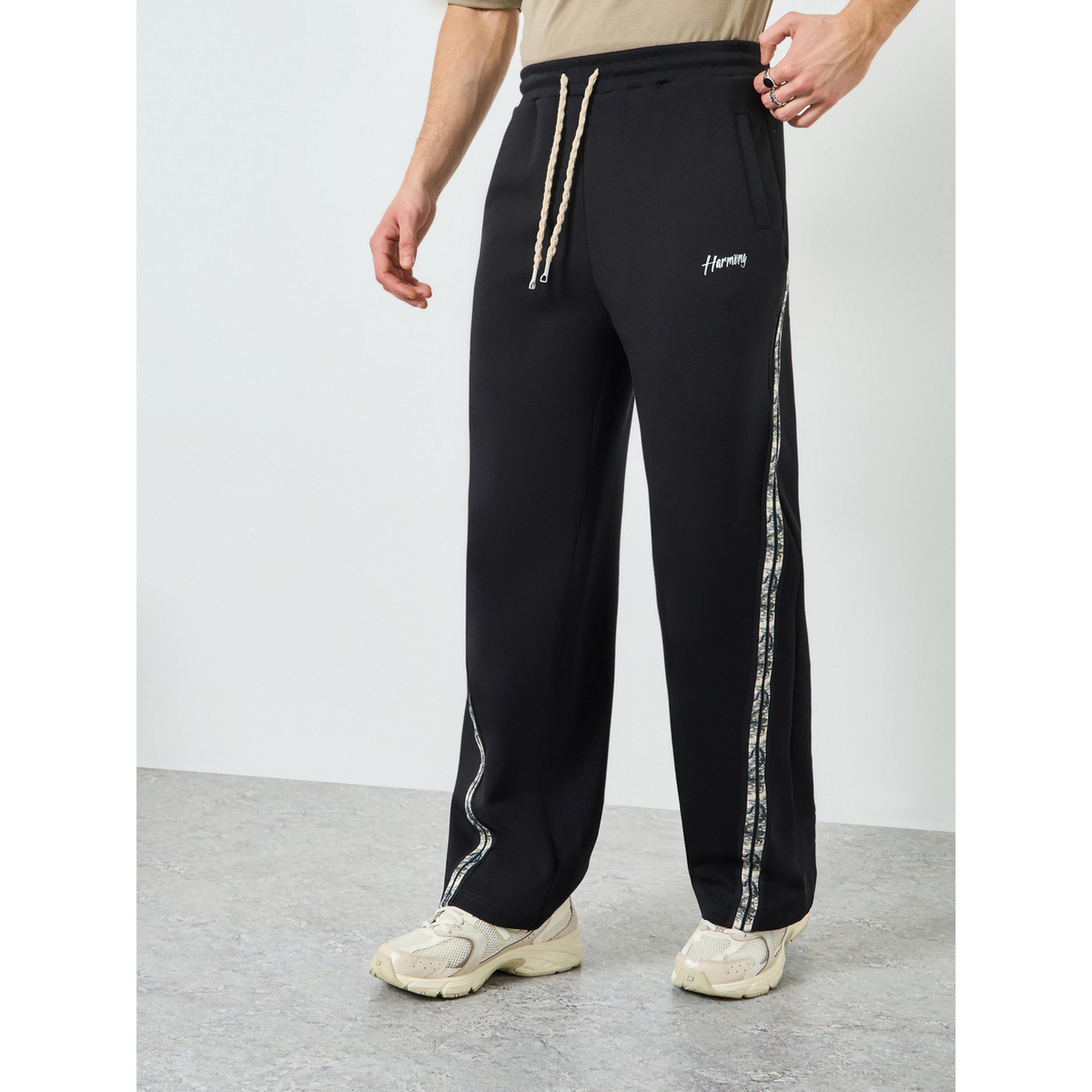 Styli Men Black Side Taping Print Oversized Joggers-men-clothing-bottoms-joggers-image-3